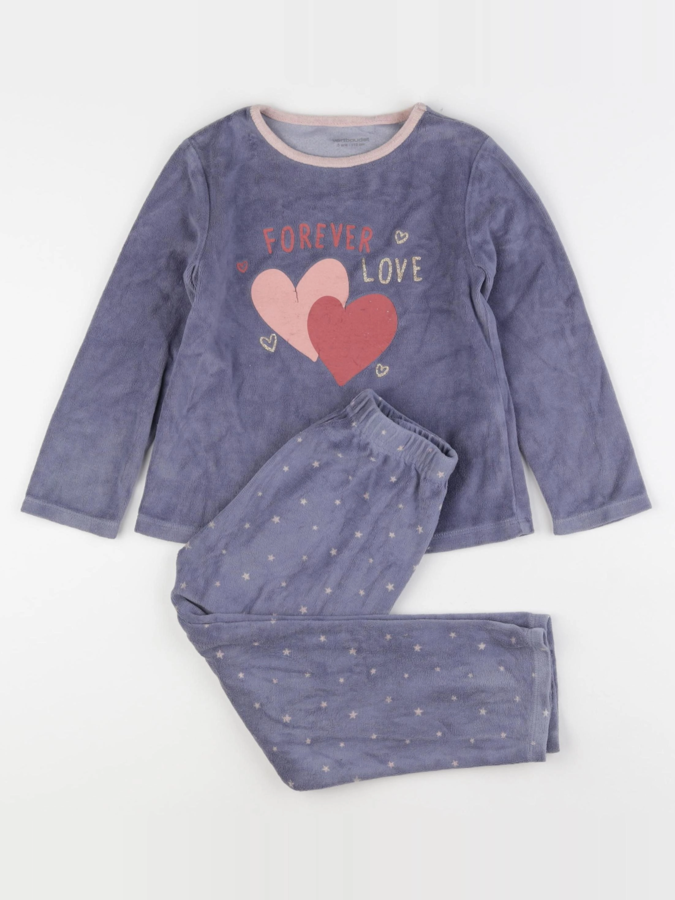Vertbaudet - pyjama velours bleu, rose - 5 ans