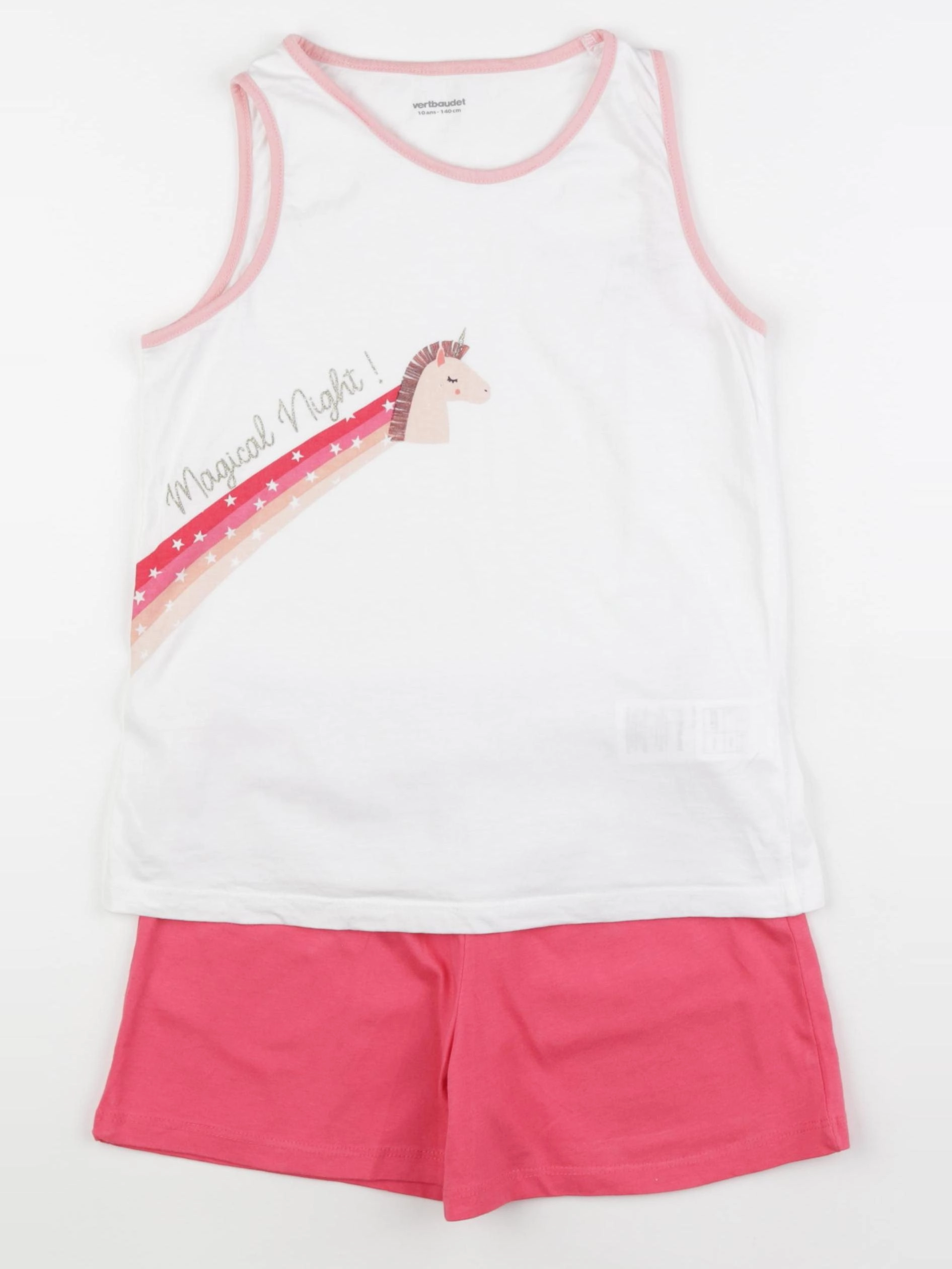 Vertbaudet - pyjama coton blanc, rose - 10 ans