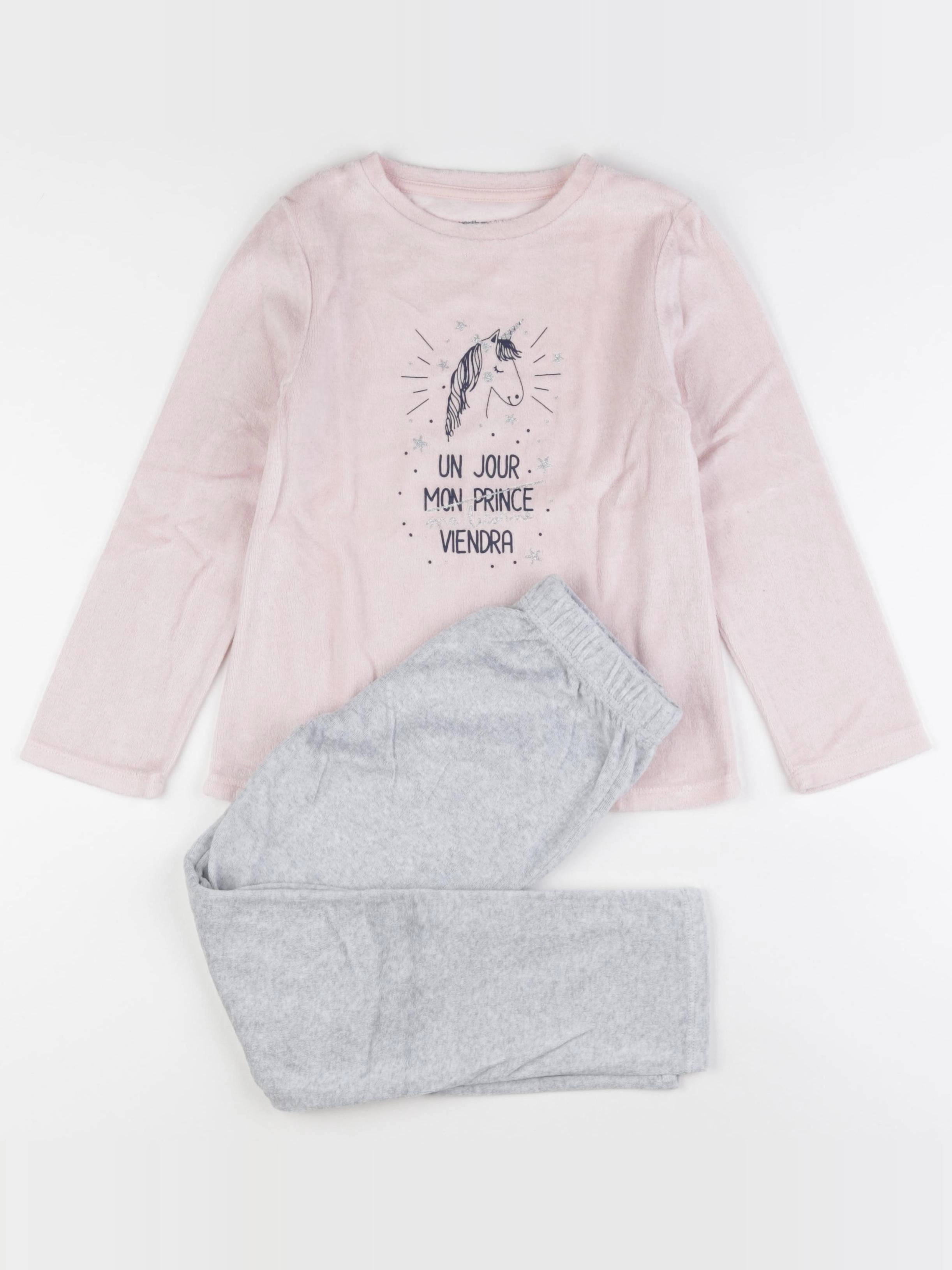 Vertbaudet - pyjama velours gris, rose - 8 ans