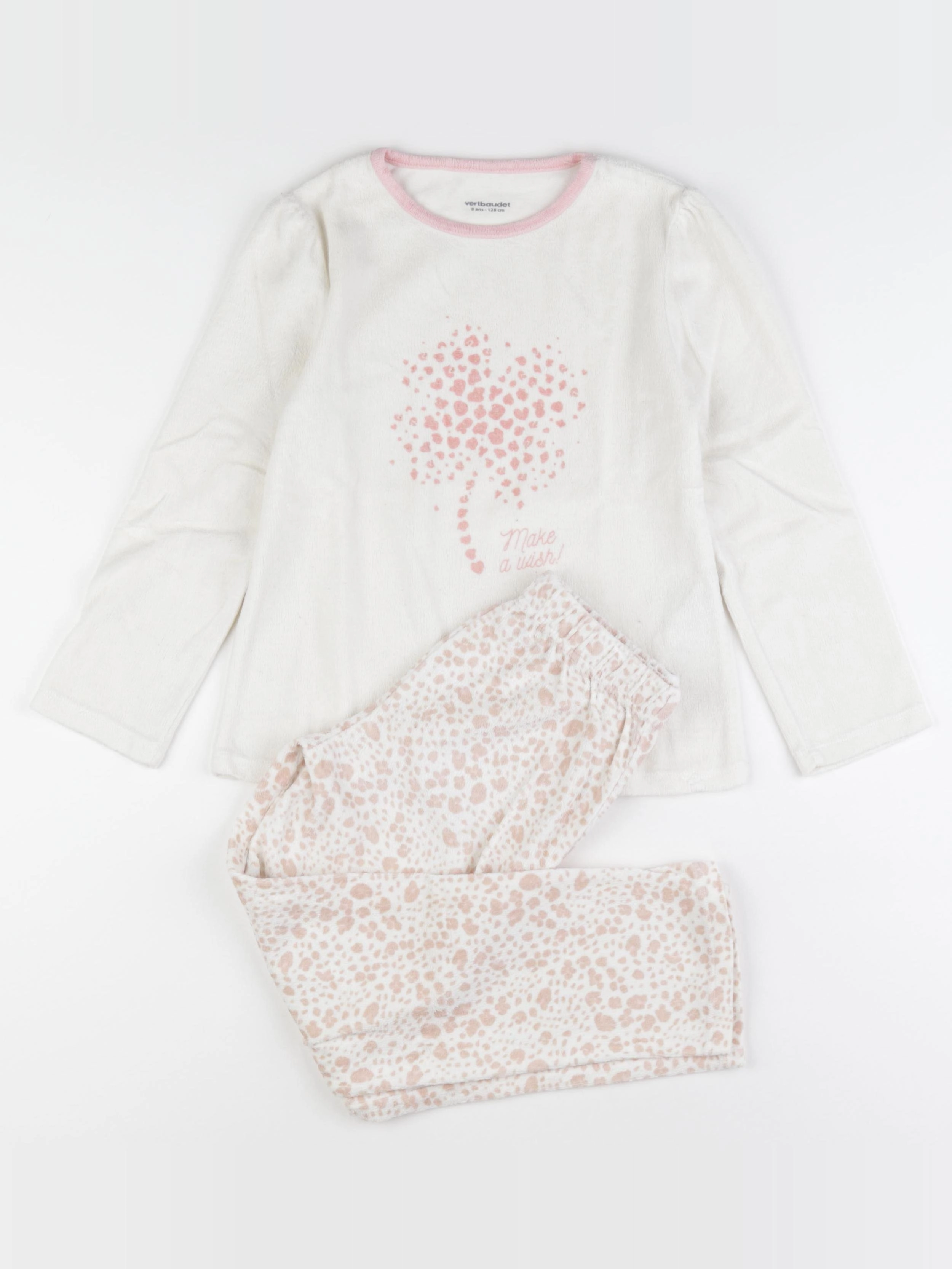 Vertbaudet - pyjama velours beige, rose - 8 ans