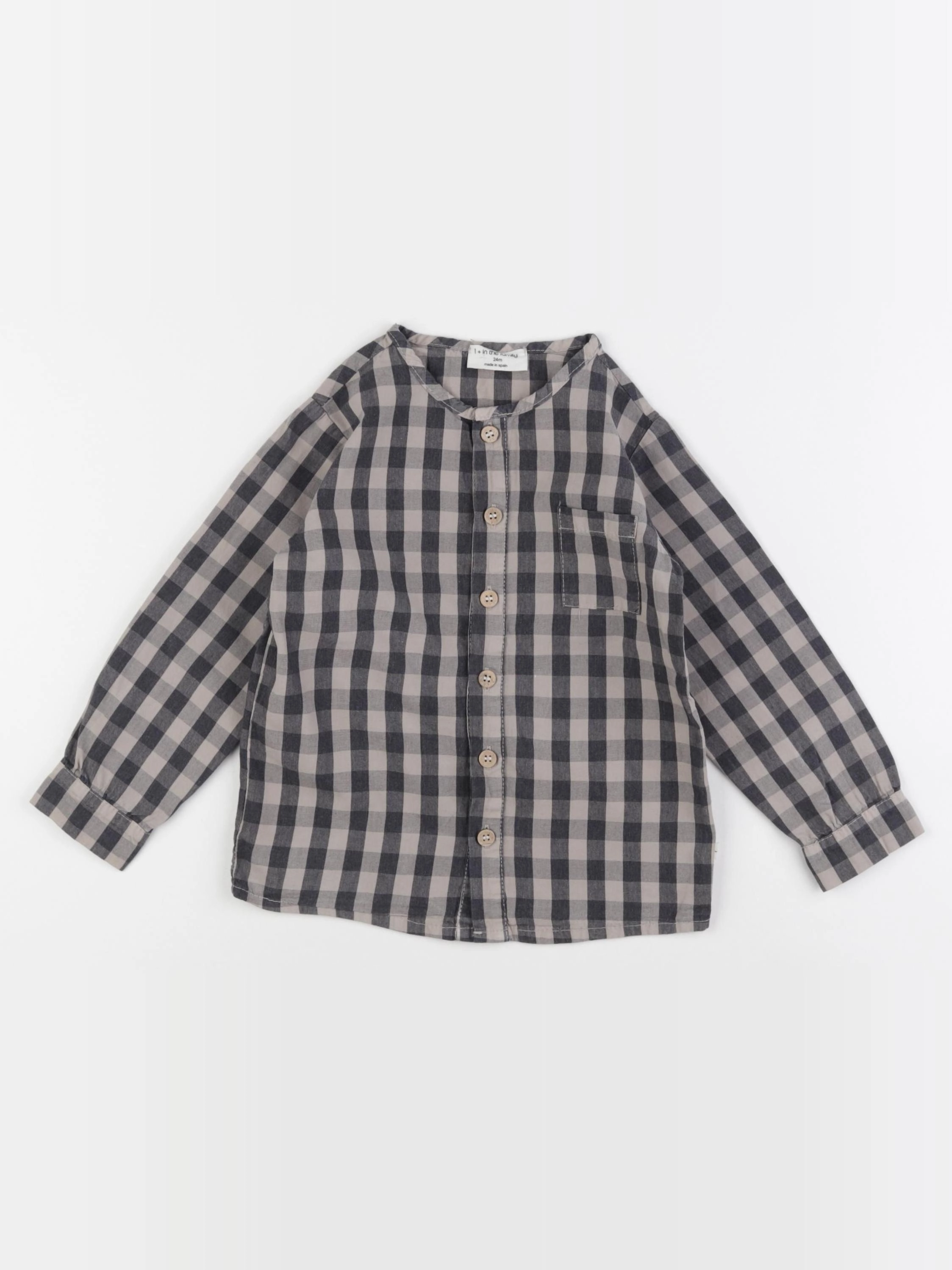 1+ In the family - chemise marron, gris - 24 mois