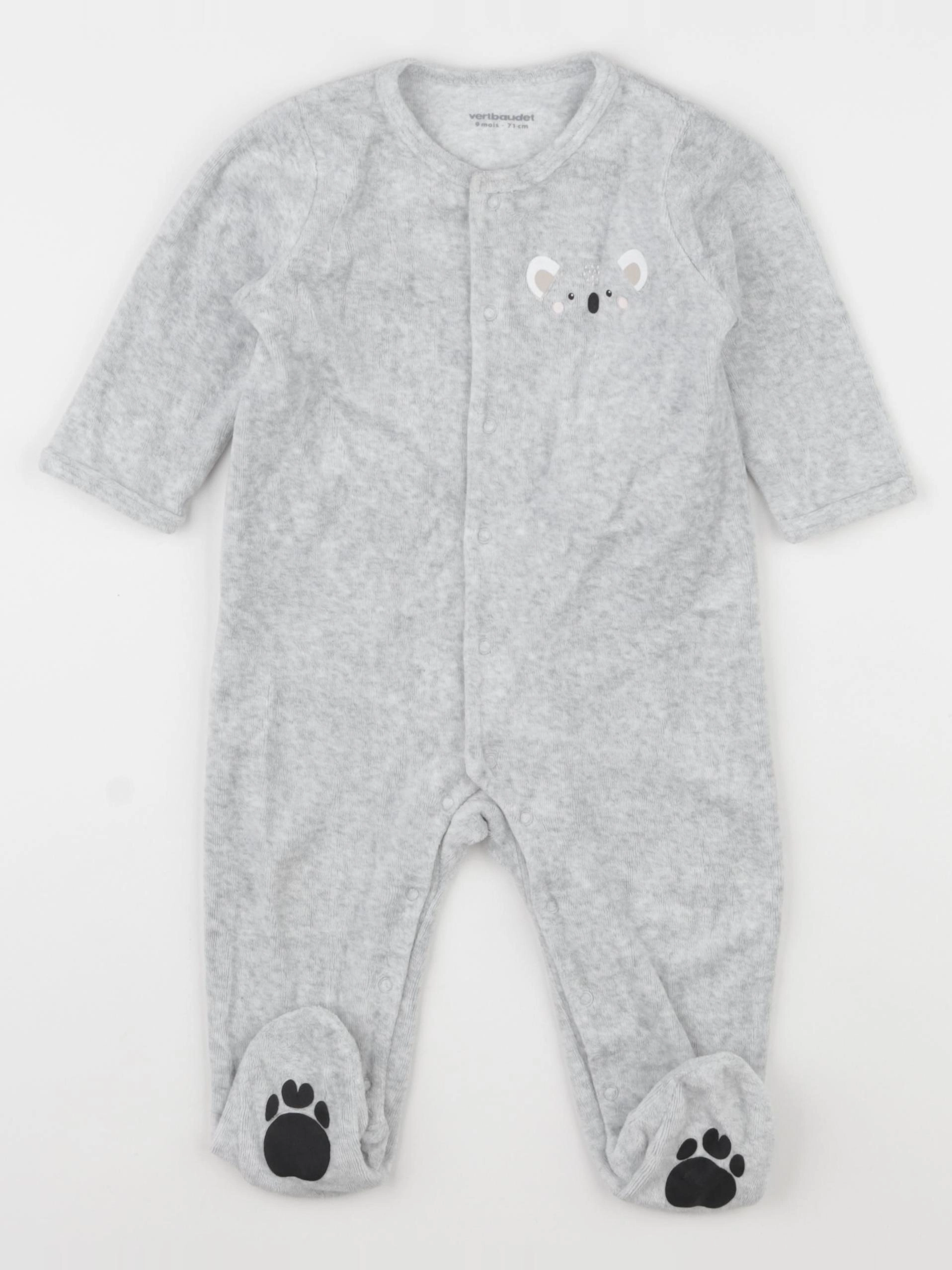 Vertbaudet - pyjama velours gris - 9 mois