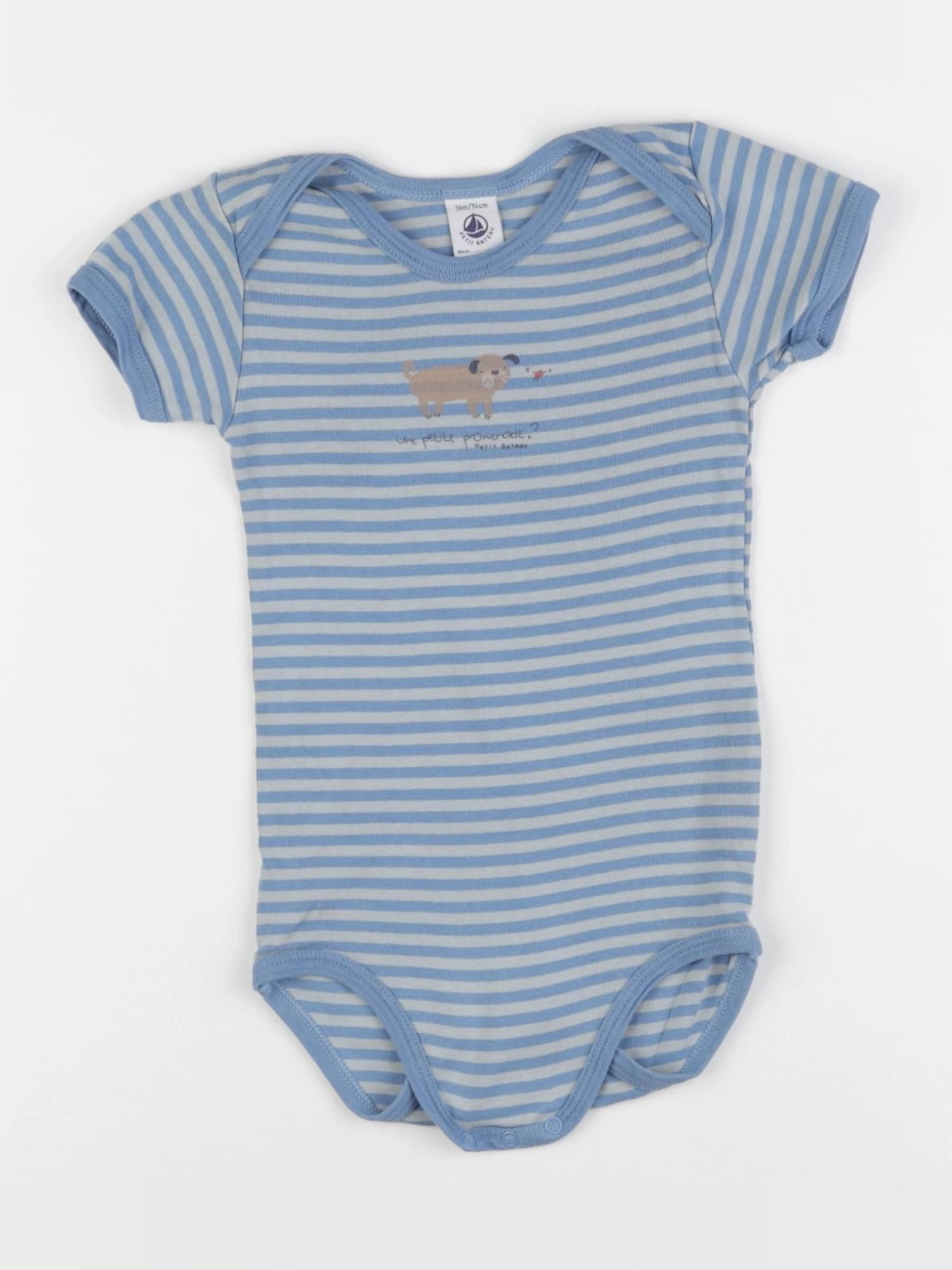 Petit Bateau - body bleu, gris - 36 mois