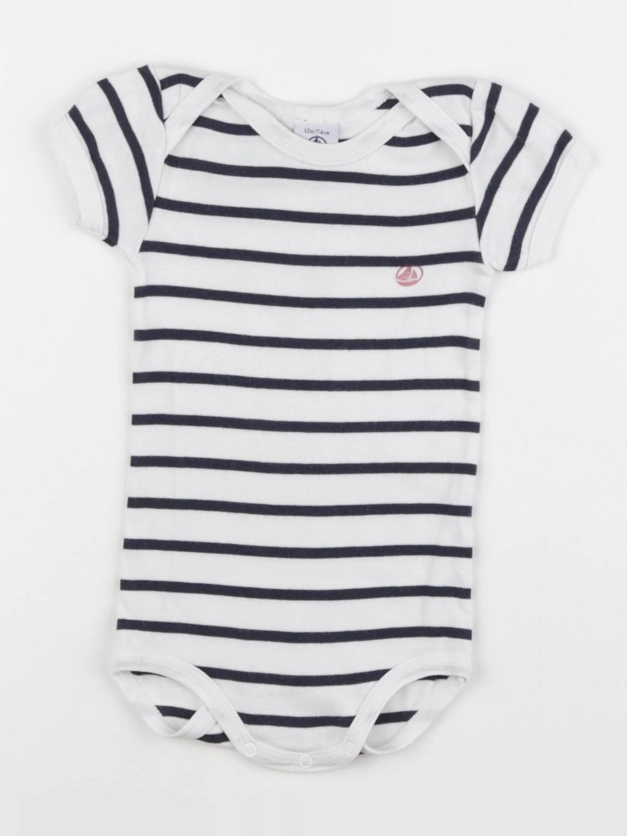 Petit Bateau - body blanc, bleu - 12 mois