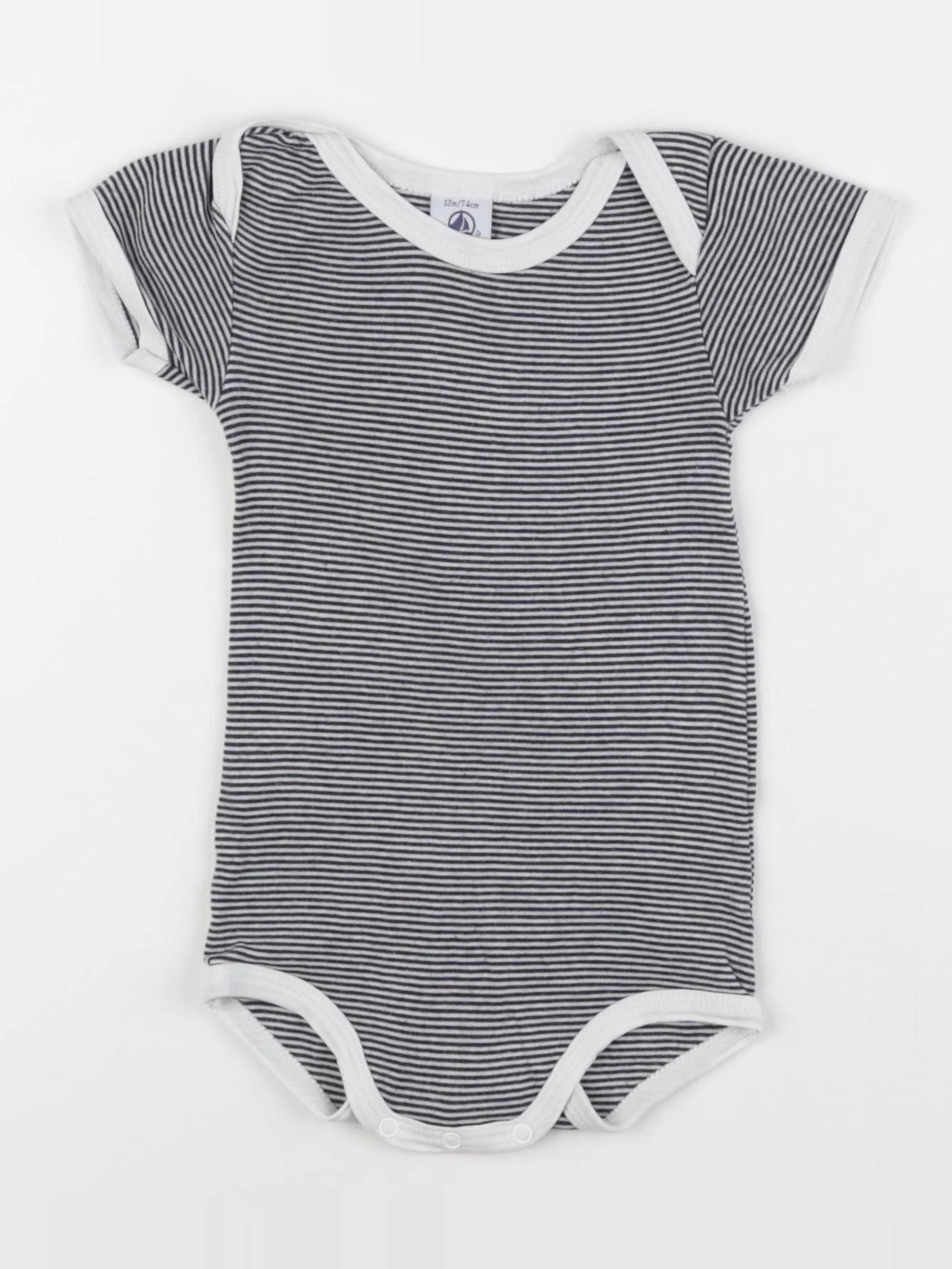 Petit Bateau - body blanc, bleu - 12 mois