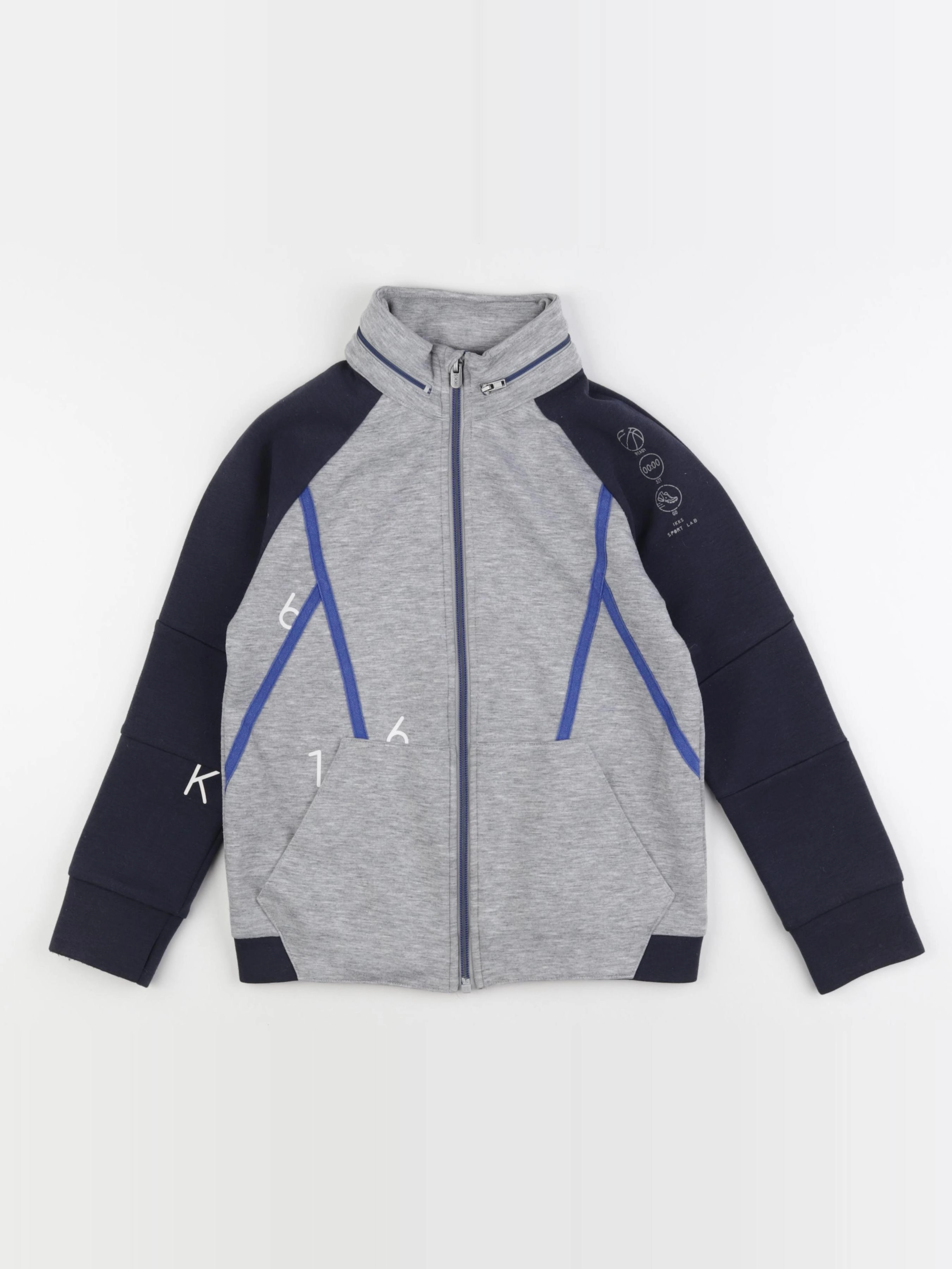 IKKS - sweat gris, bleu - 8 ans