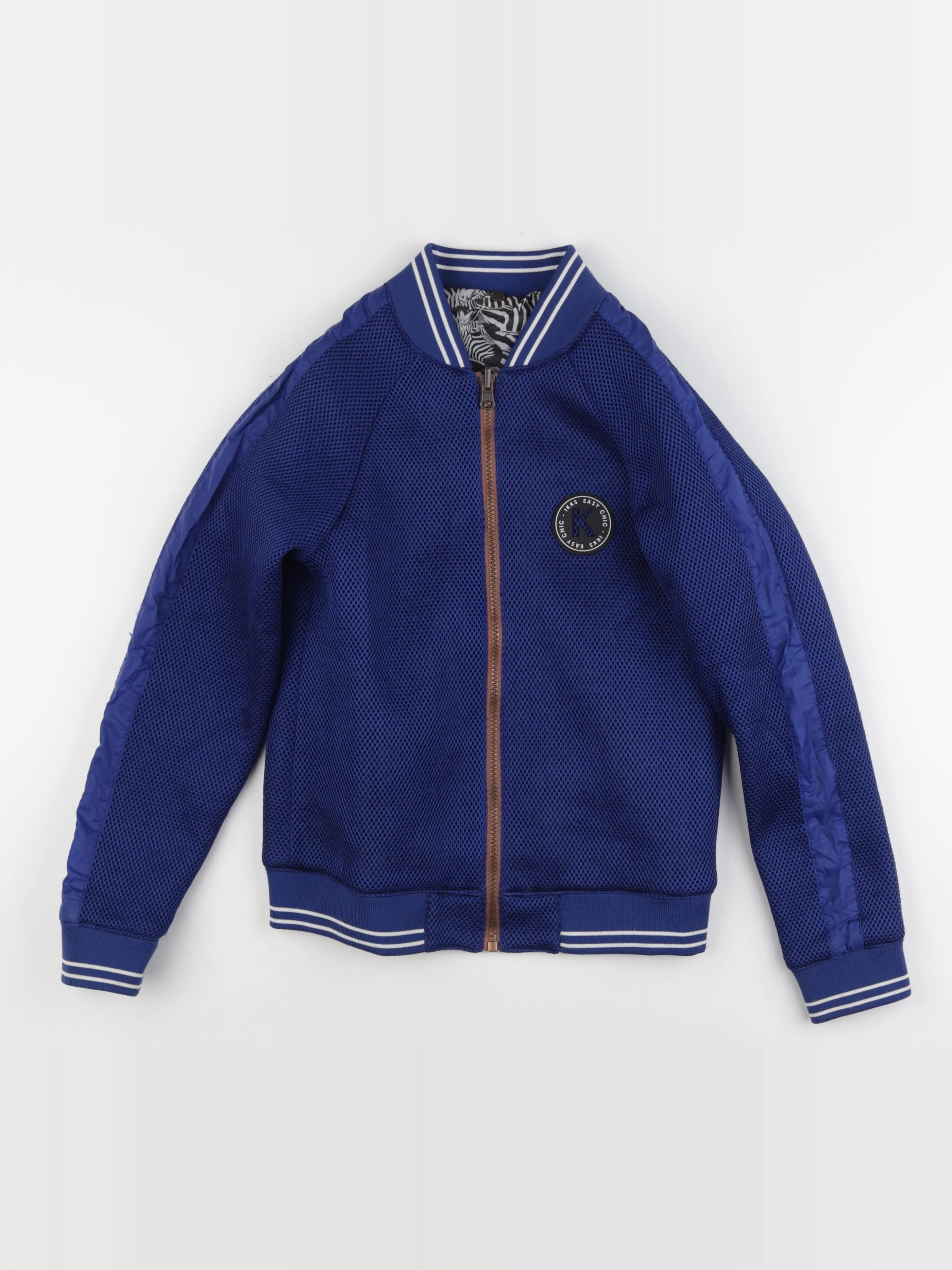 IKKS - veste réversible, imprimé au dos bleu, blanc, noir - 10 ans