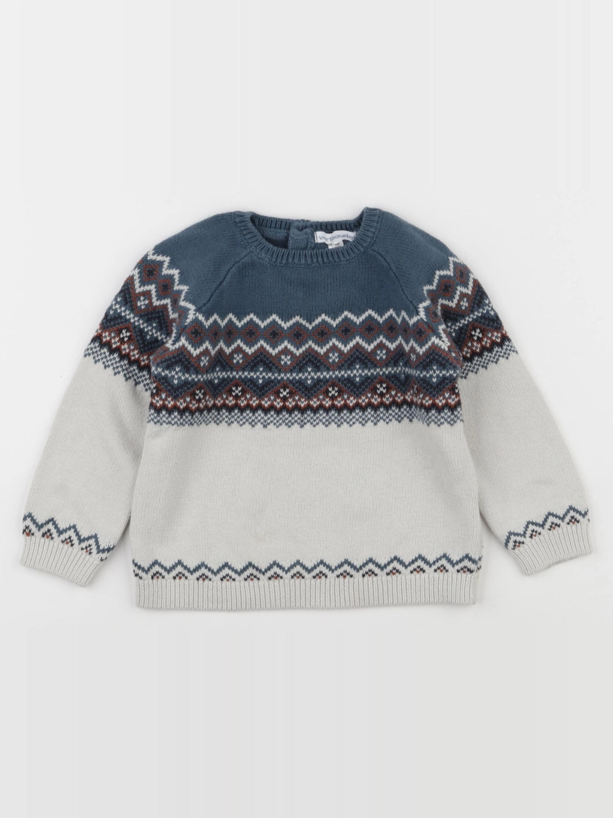 Vertbaudet - pull bleu, gris - 3 ans