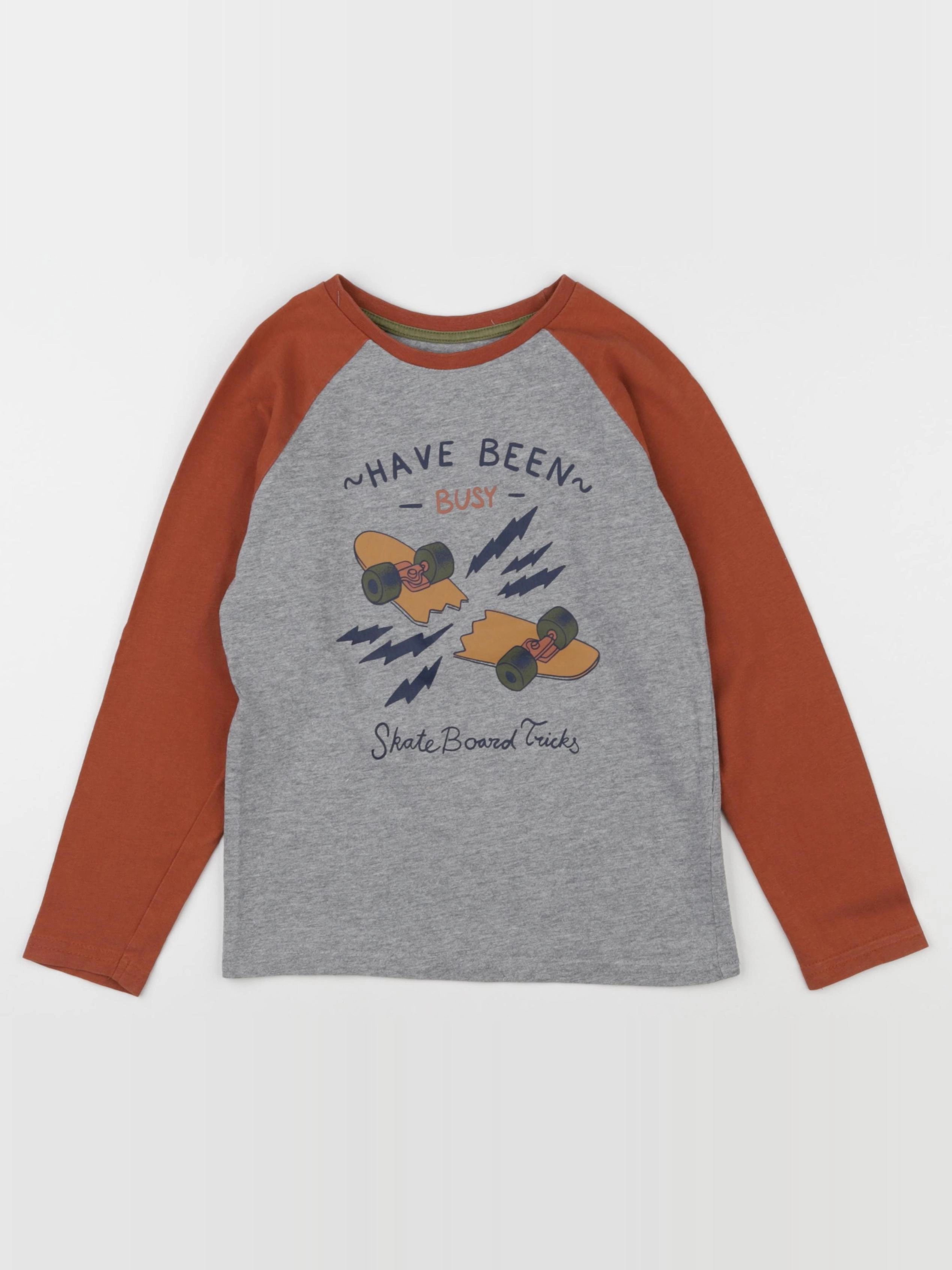 Vertbaudet - tee-shirt marron, gris - 8 ans