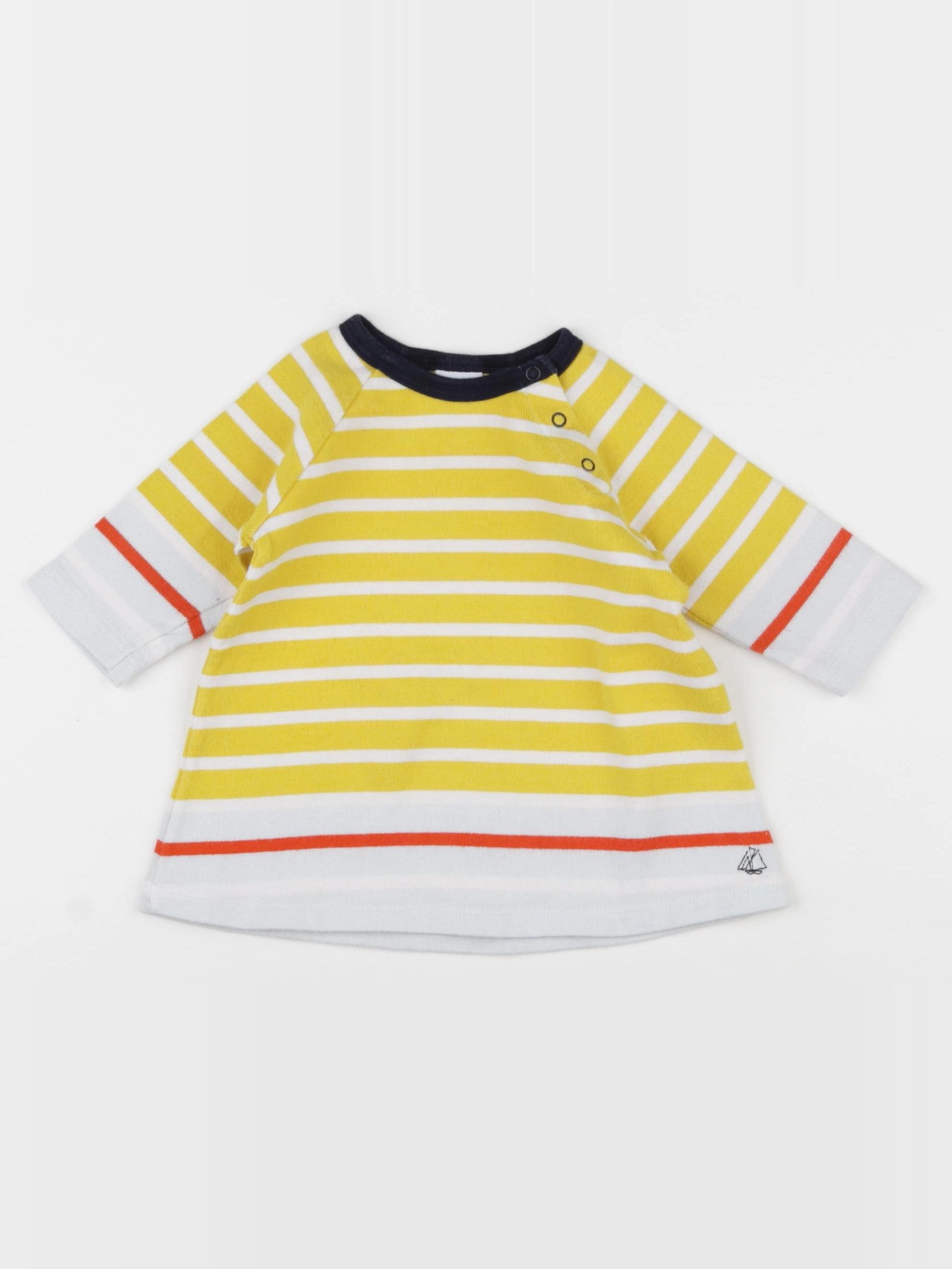 Petit Bateau - robe jaune, blanc - 3 mois