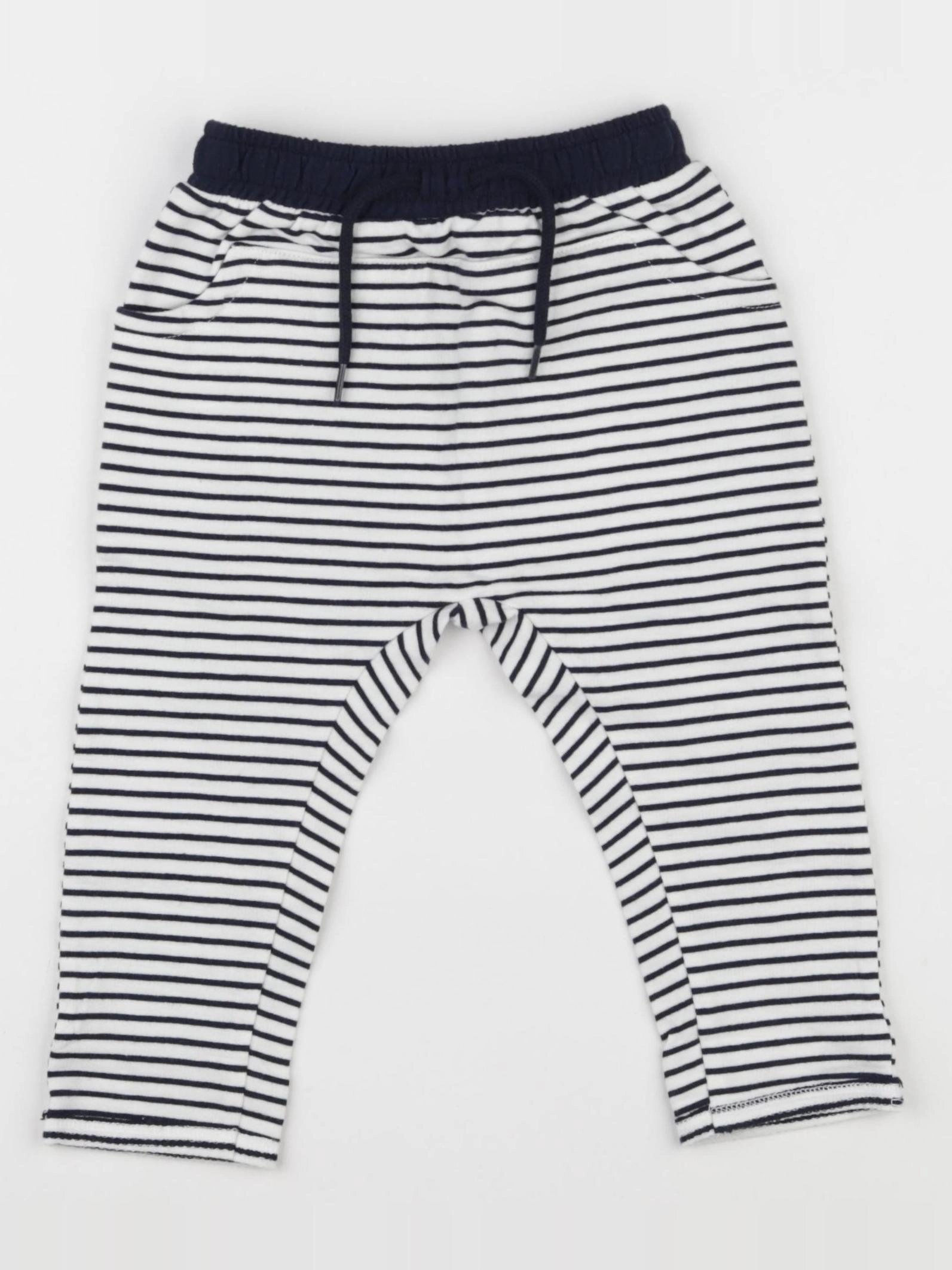 Vertbaudet - pantalon blanc, bleu - 12 mois