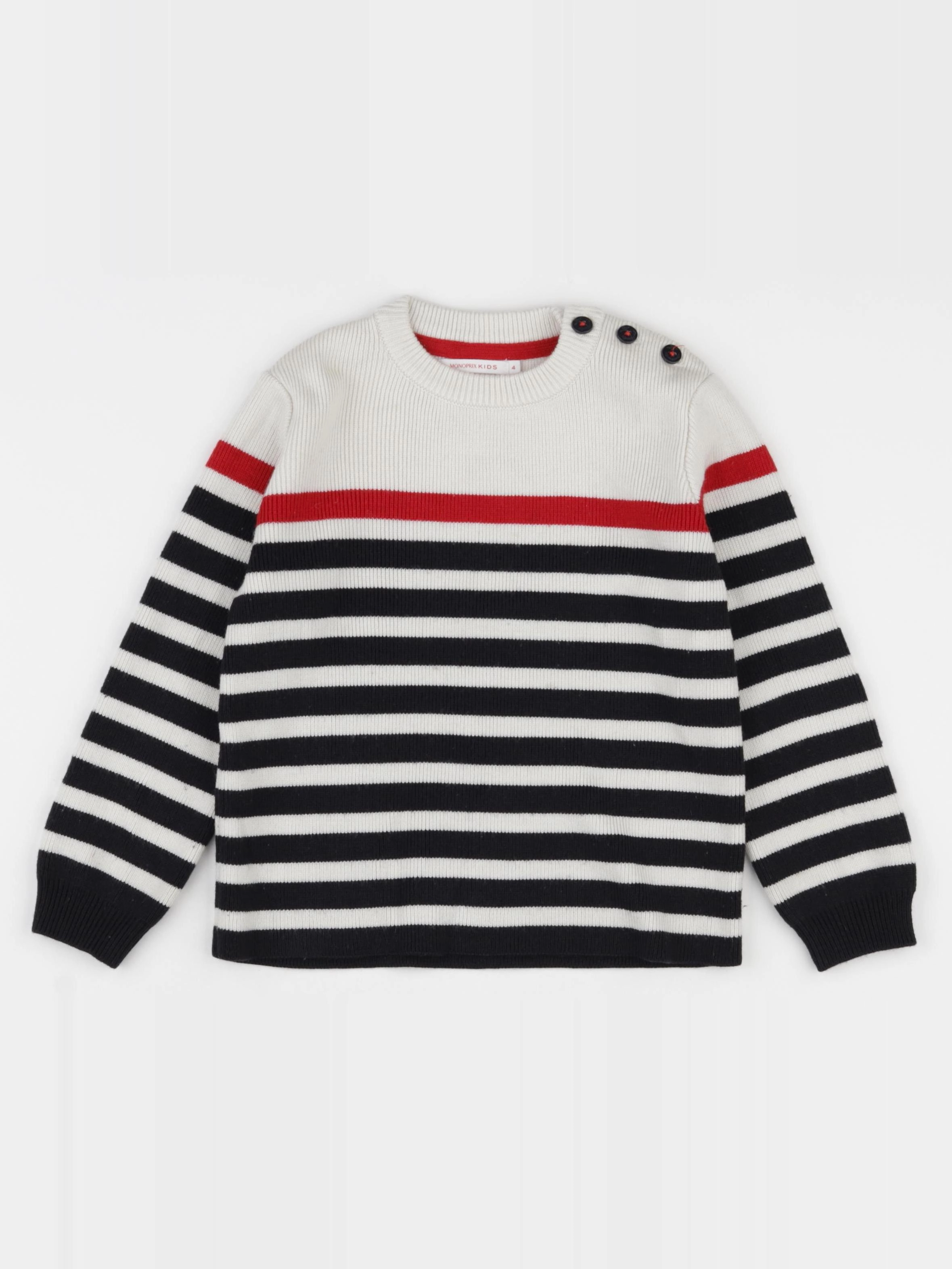 Monoprix - pull bleu, blanc - 4 ans