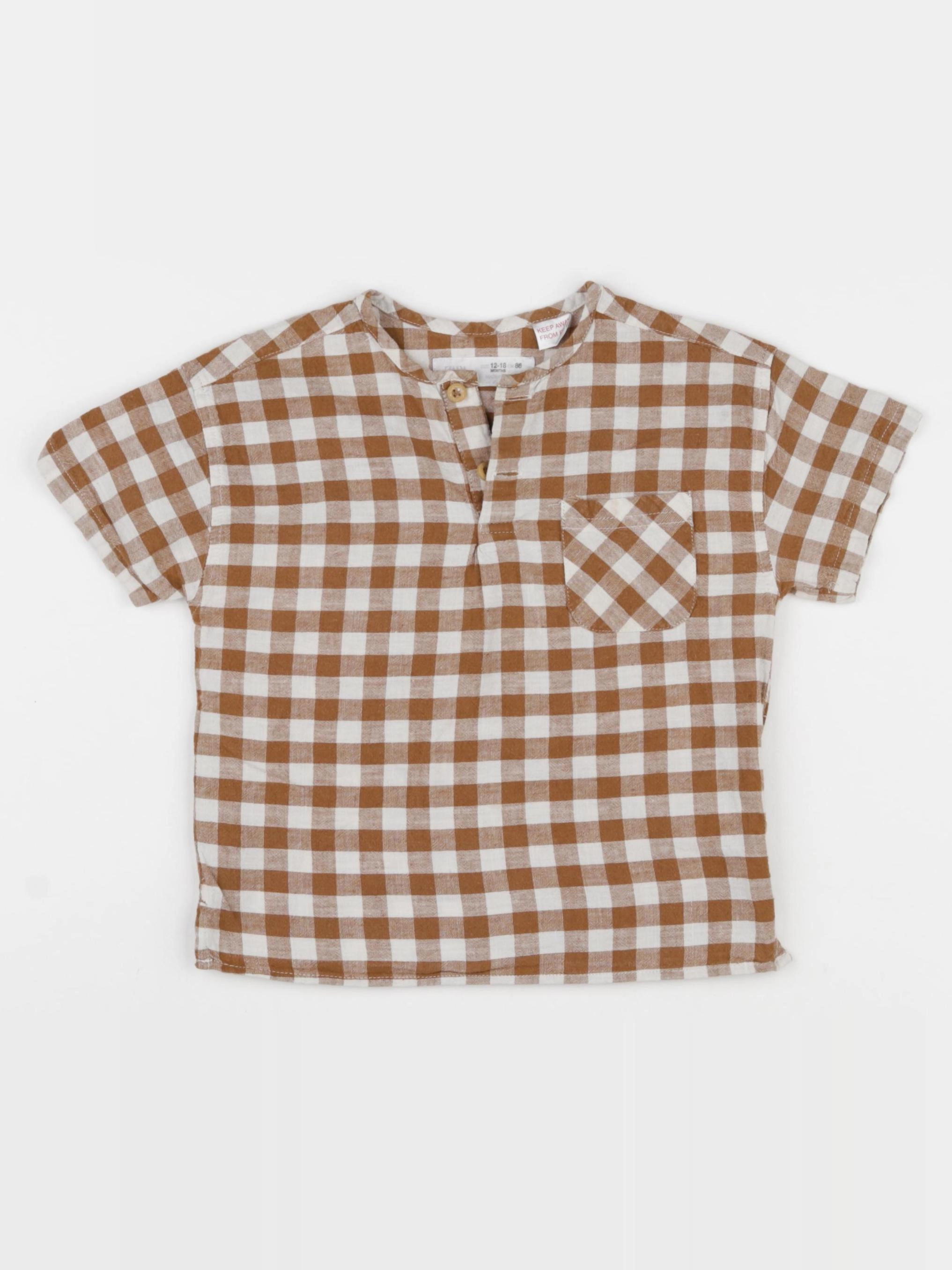 Zara - chemise blanc, marron - 12/18 mois