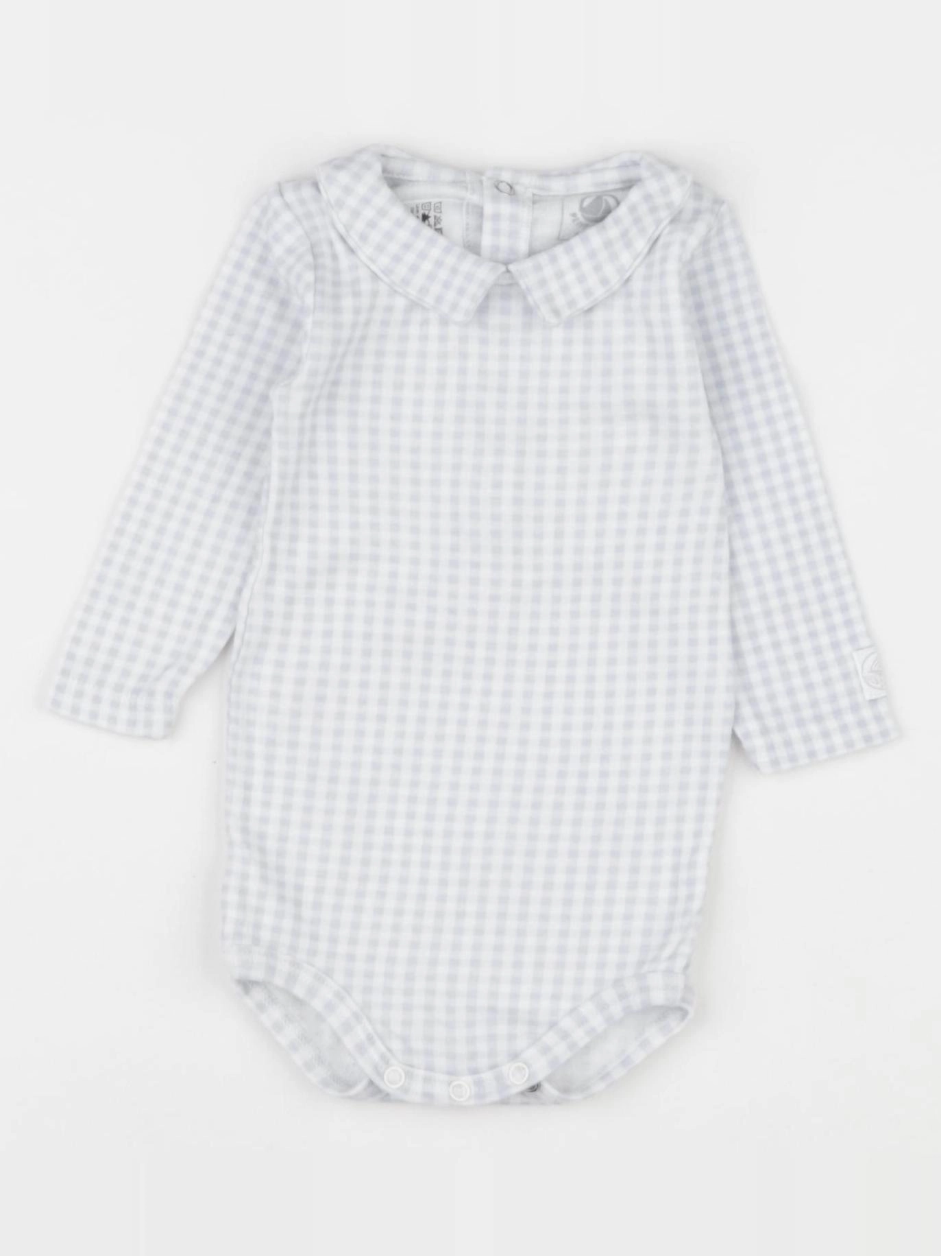 Petit Bateau - body à col bleu, blanc - 6 mois
