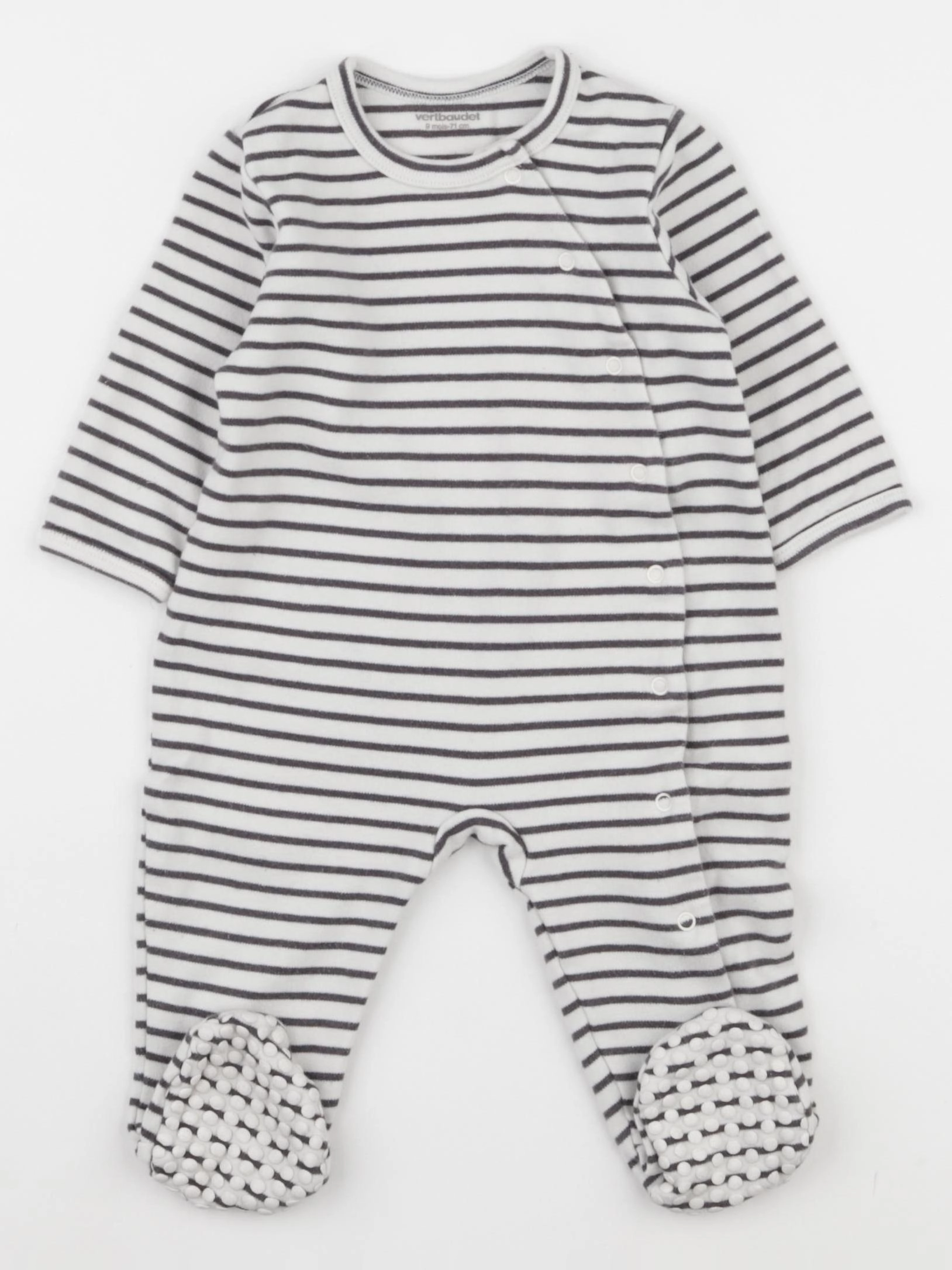 Vertbaudet - pyjama coton gris, beige - 9 mois