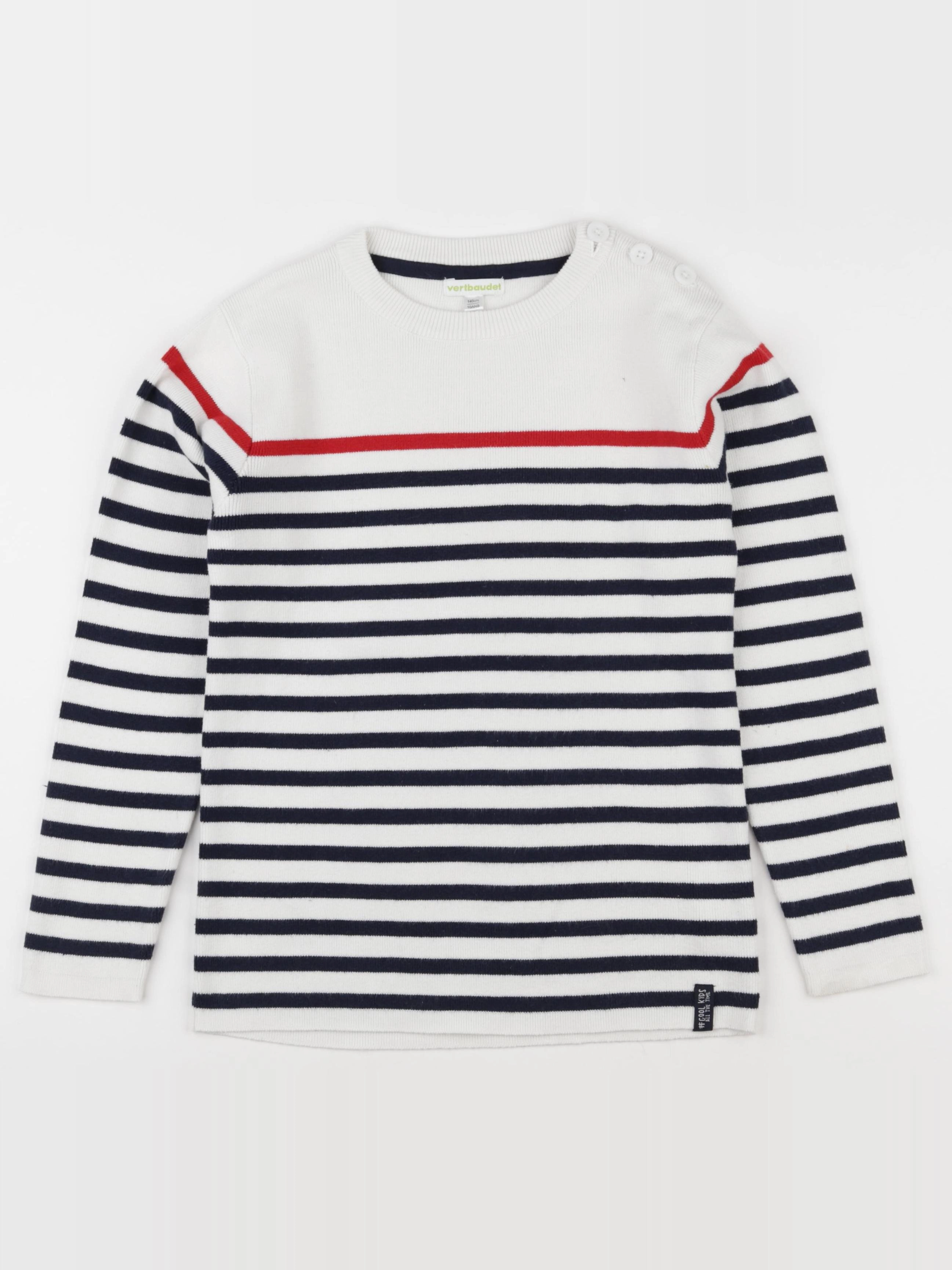 Vertbaudet - pull bleu, blanc - 10 ans