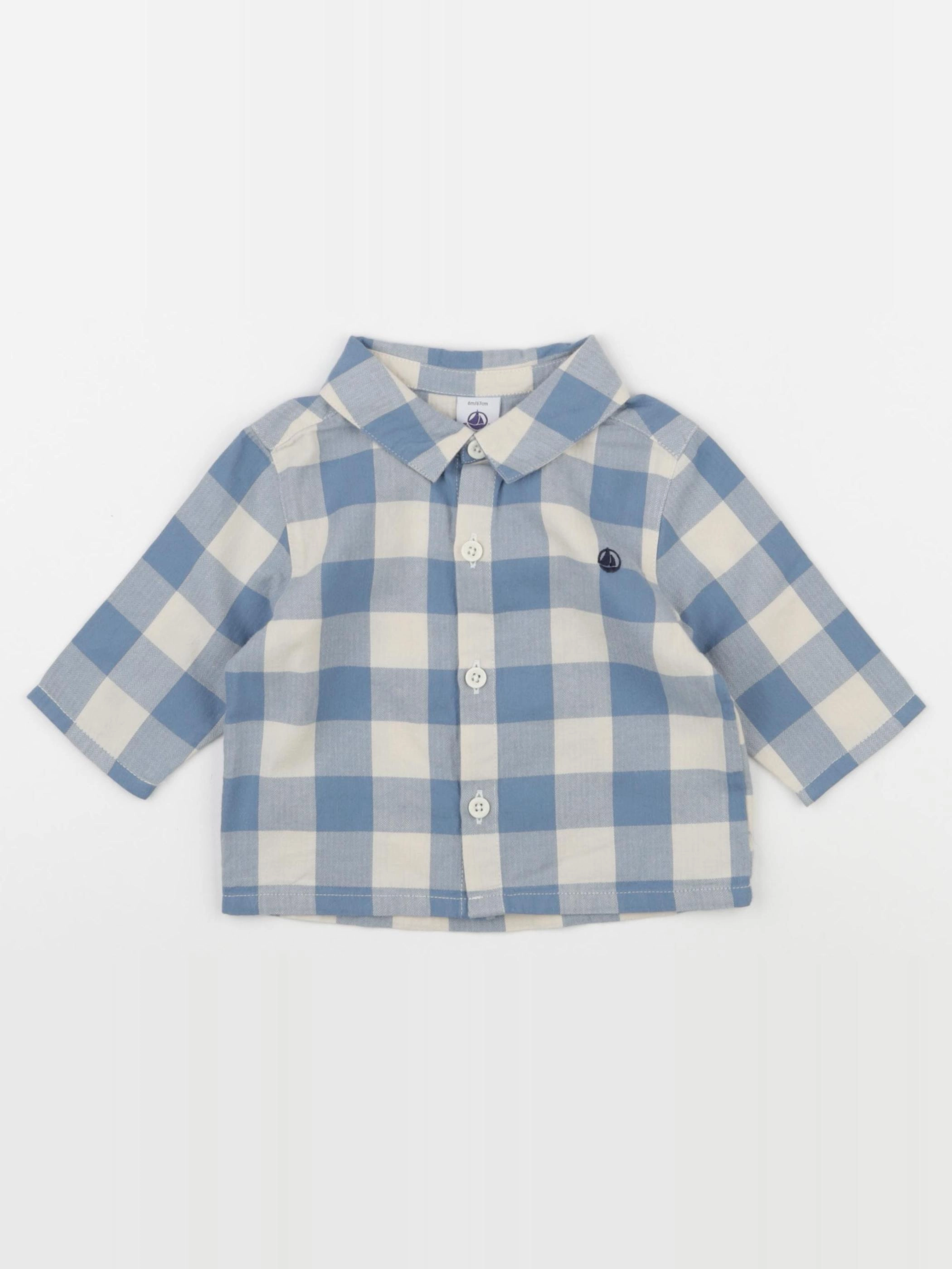 Petit Bateau - chemise beige, bleu - 6 mois