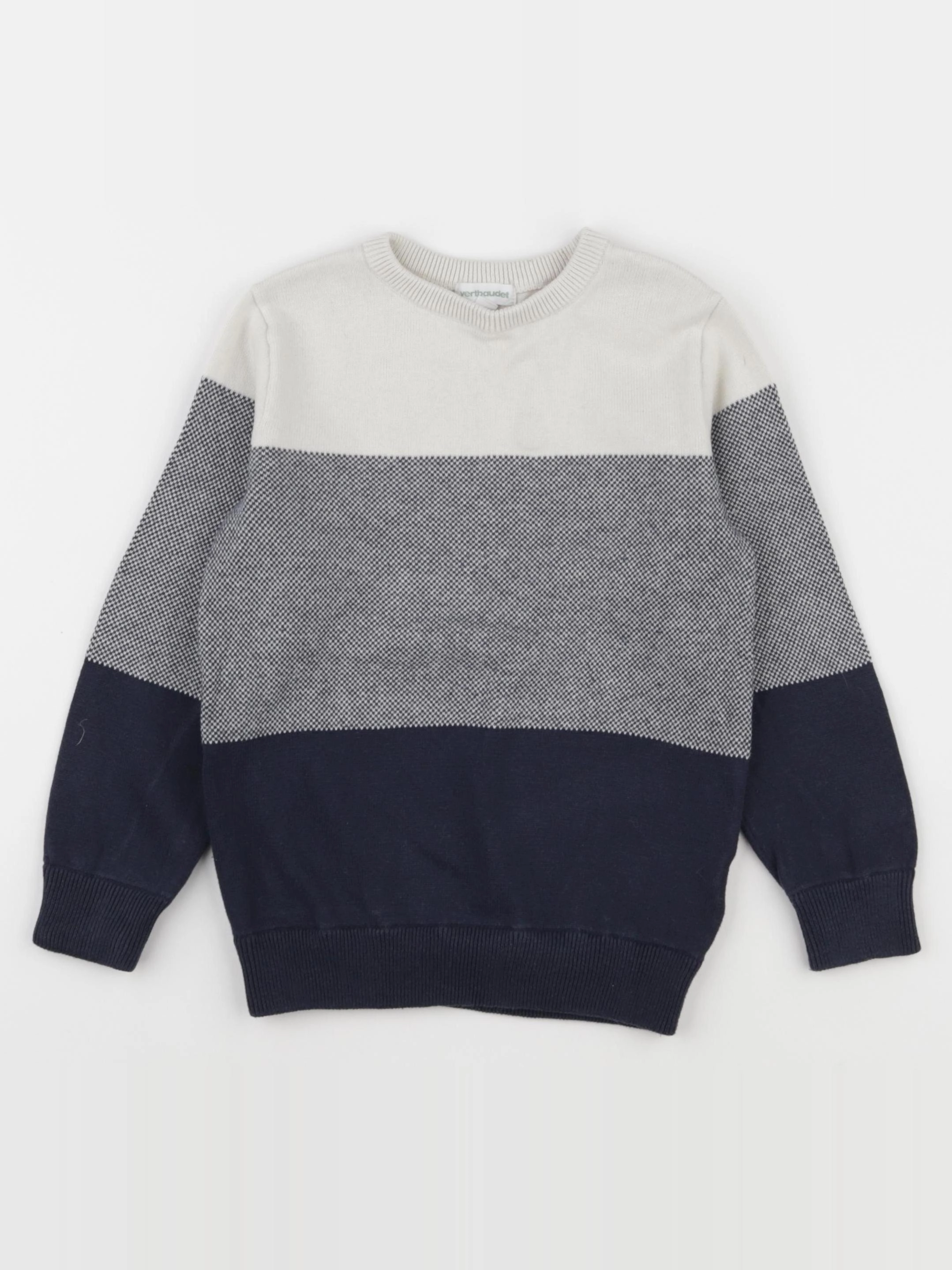 Vertbaudet - pull bleu, beige - 5 ans