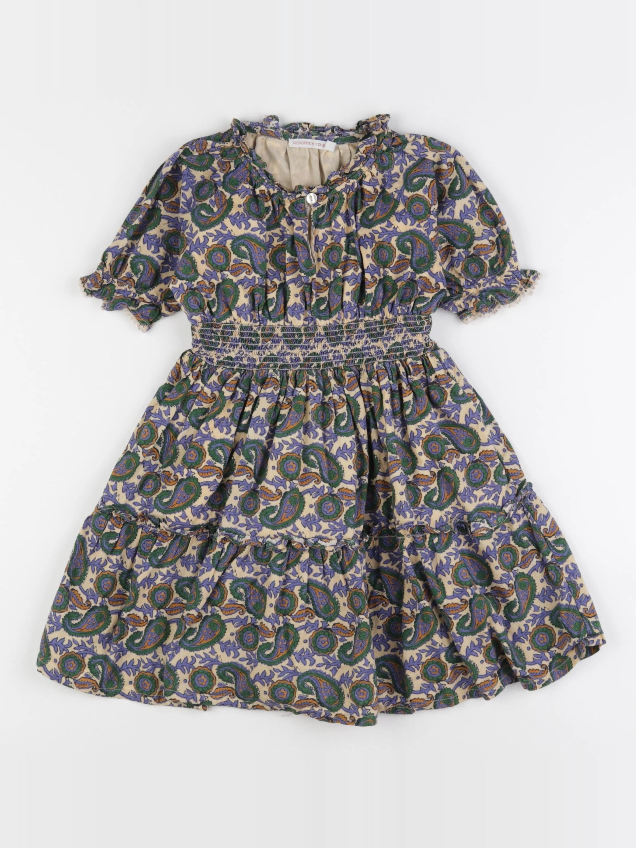 Monoprix - robe bleu, beige, vert - 6 ans
