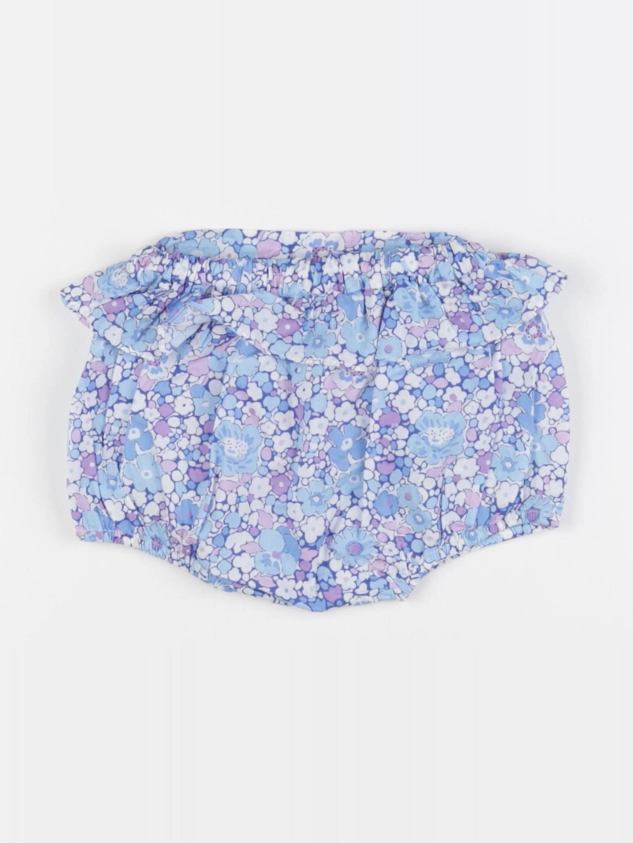 Jacadi - bloomer volants au dos, liberty bleu, blanc, violet - 6 mois
