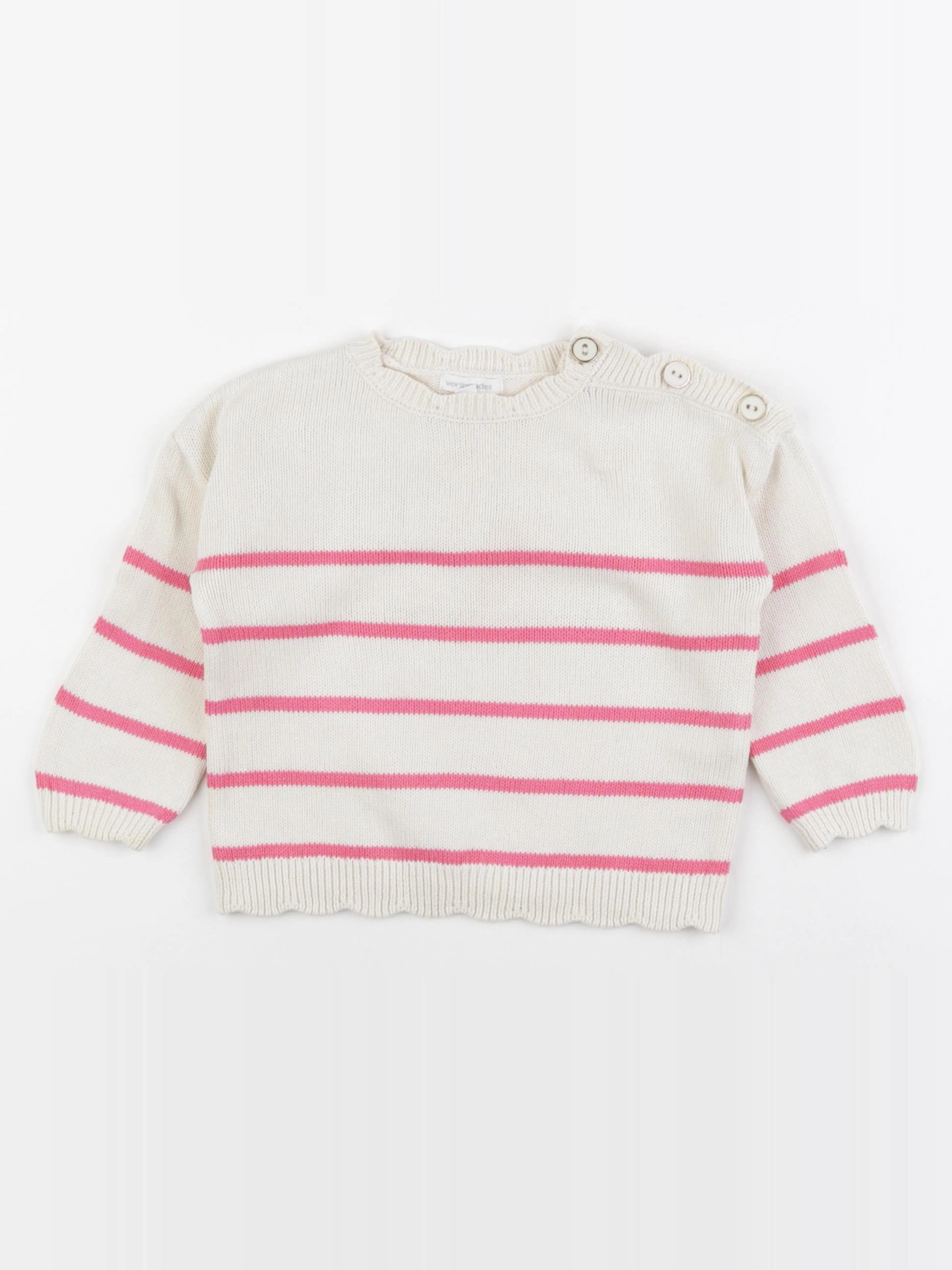 Vertbaudet - pull blanc, rose - 2 ans