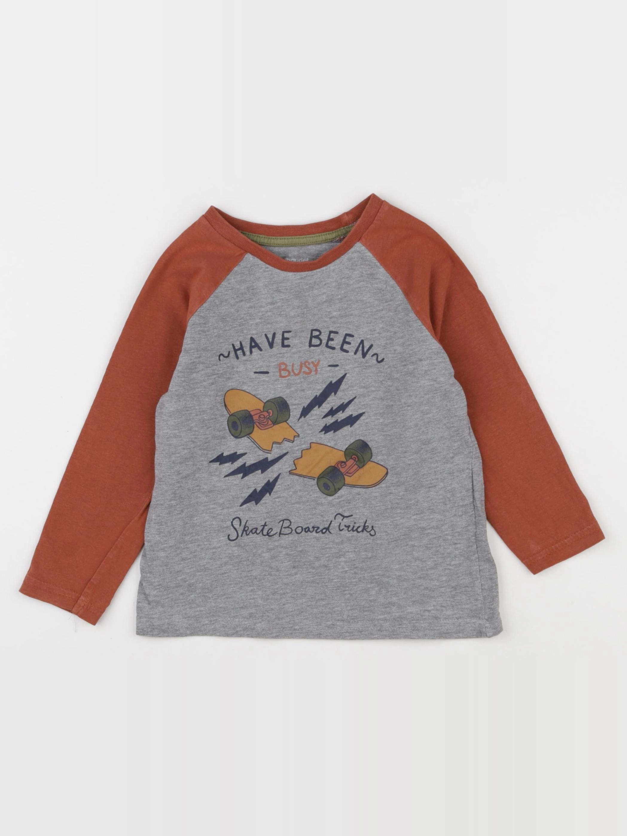 Vertbaudet - tee-shirt gris, marron - 3 ans