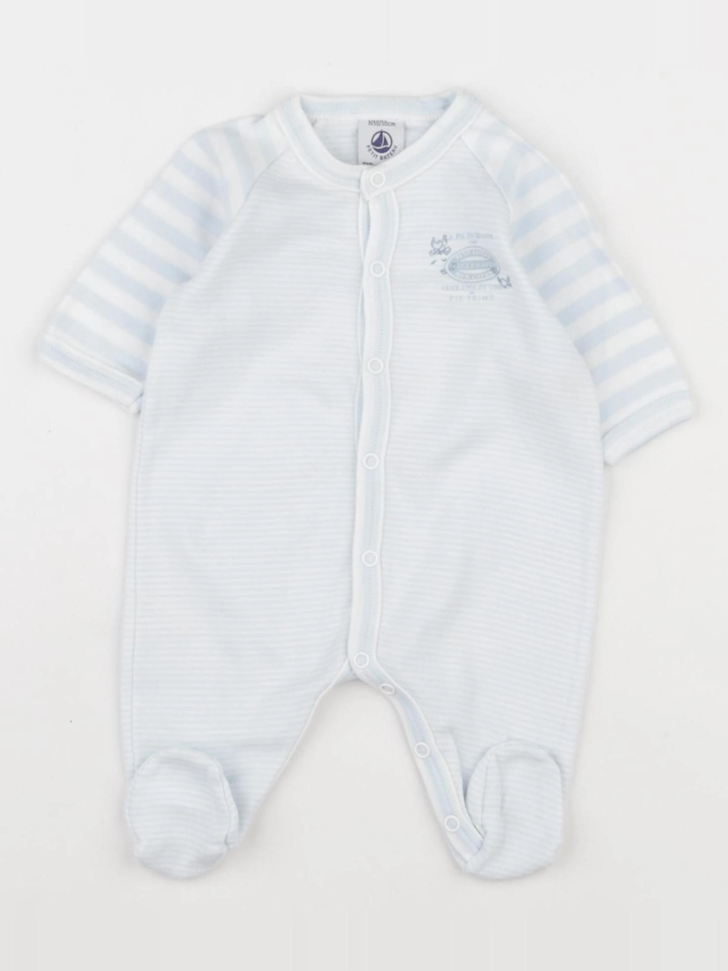 Petit Bateau - pyjama coton bleu - 0 mois