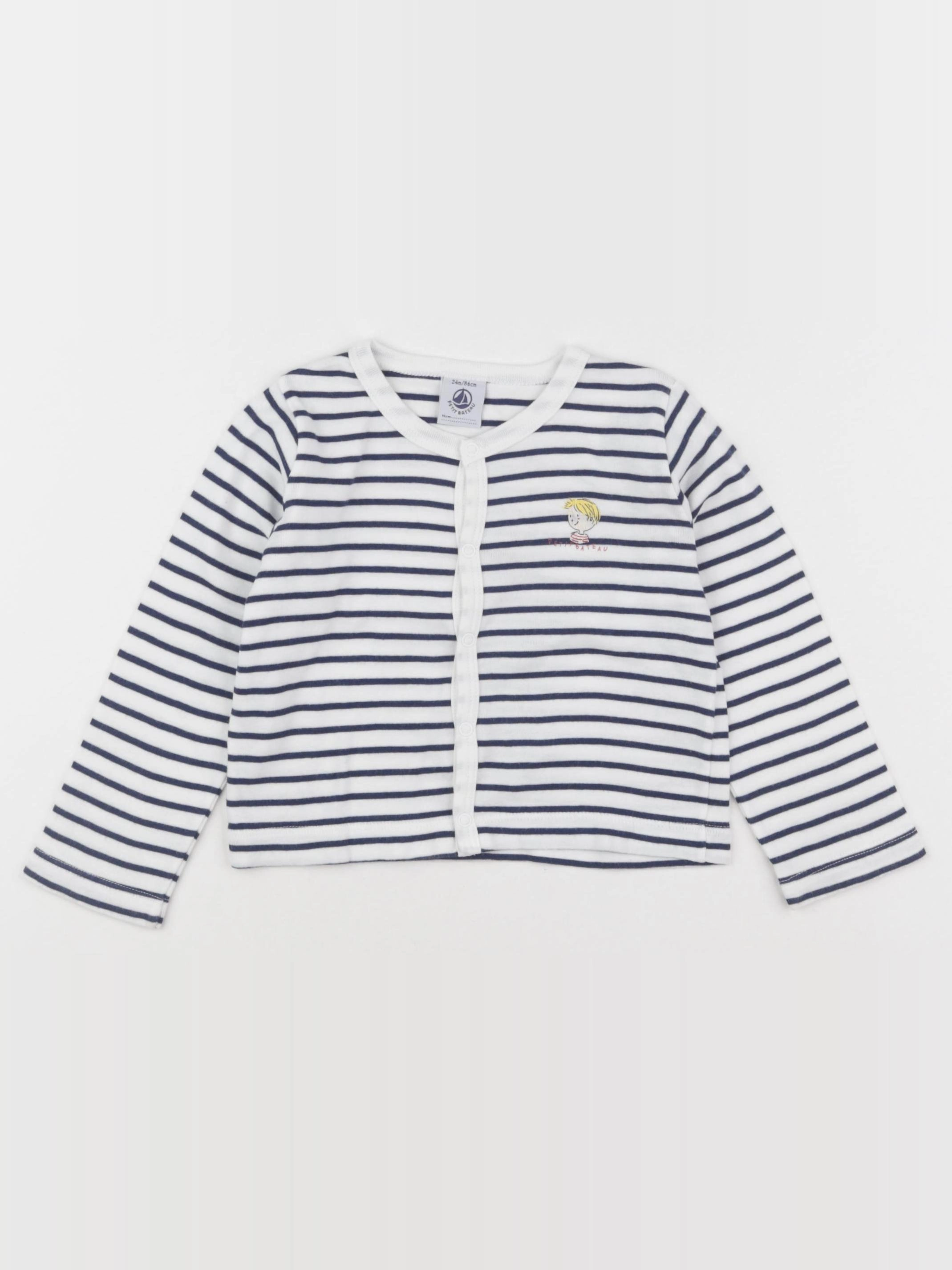 Petit Bateau - tee-shirt blanc, bleu - 24 mois
