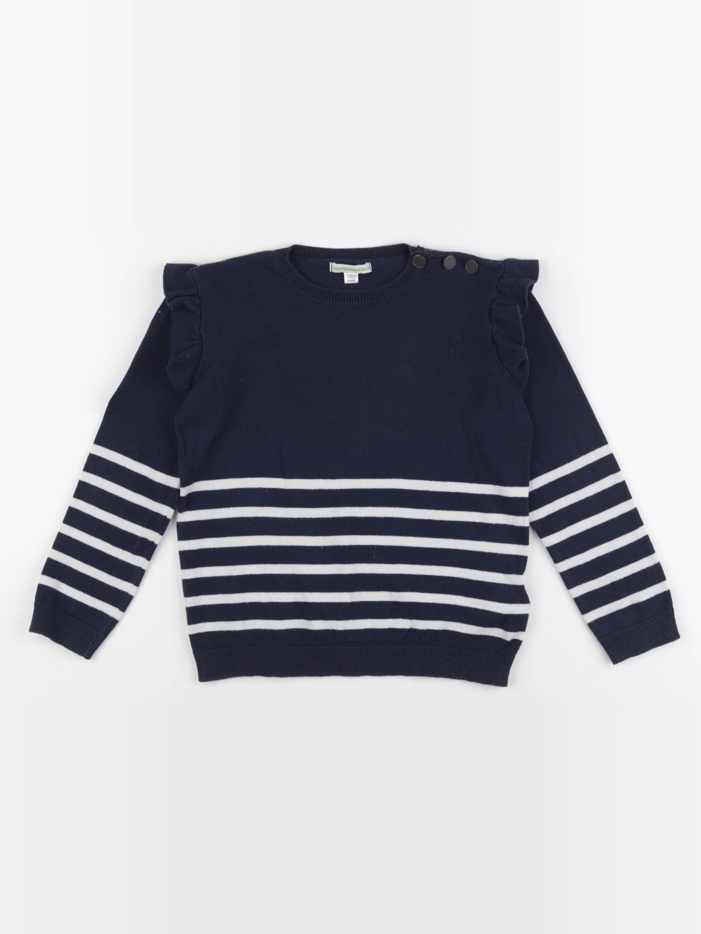 Vertbaudet - pull bleu, blanc - 6 ans