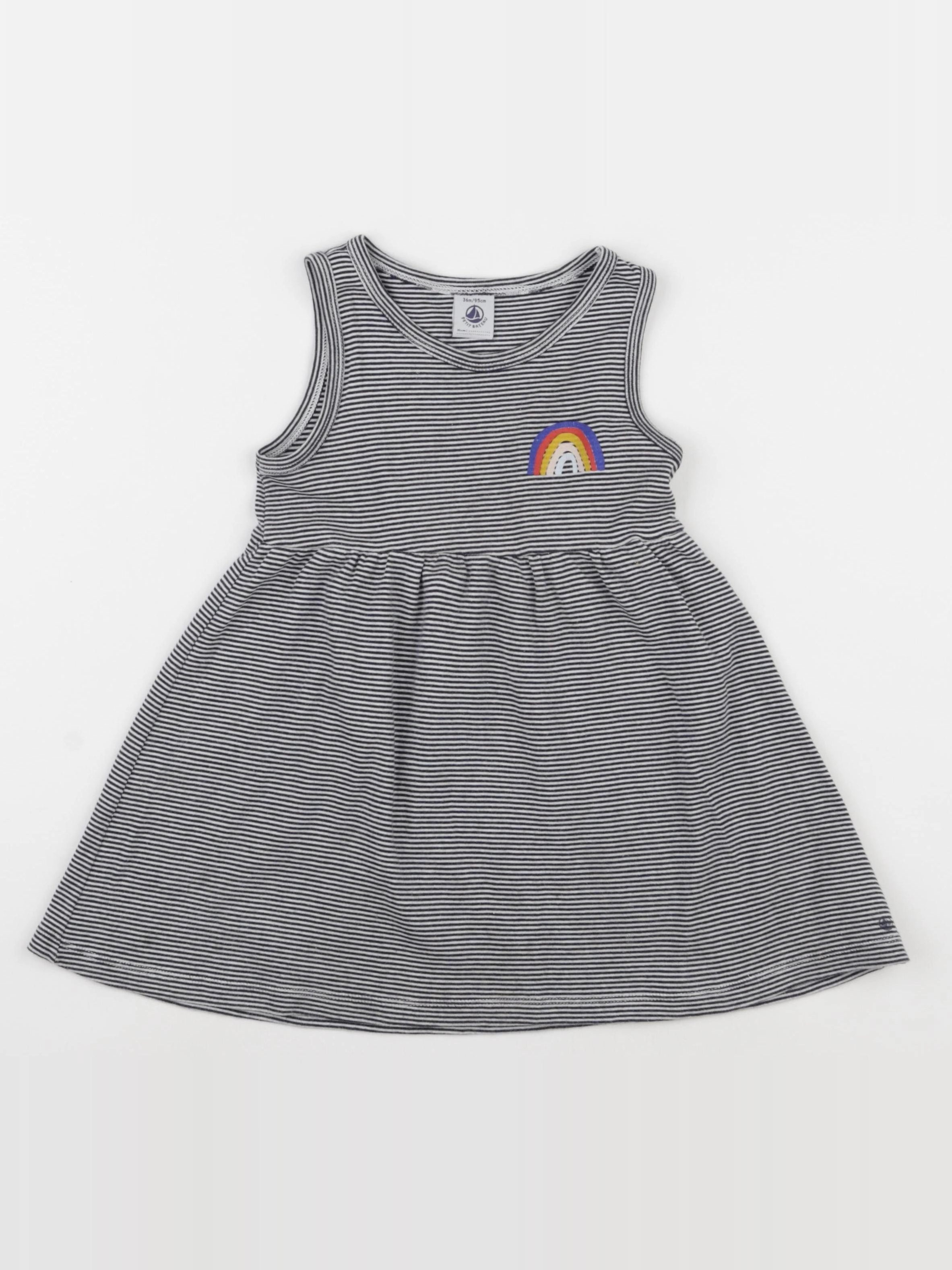 Petit Bateau - robe blanc, bleu - 36 mois