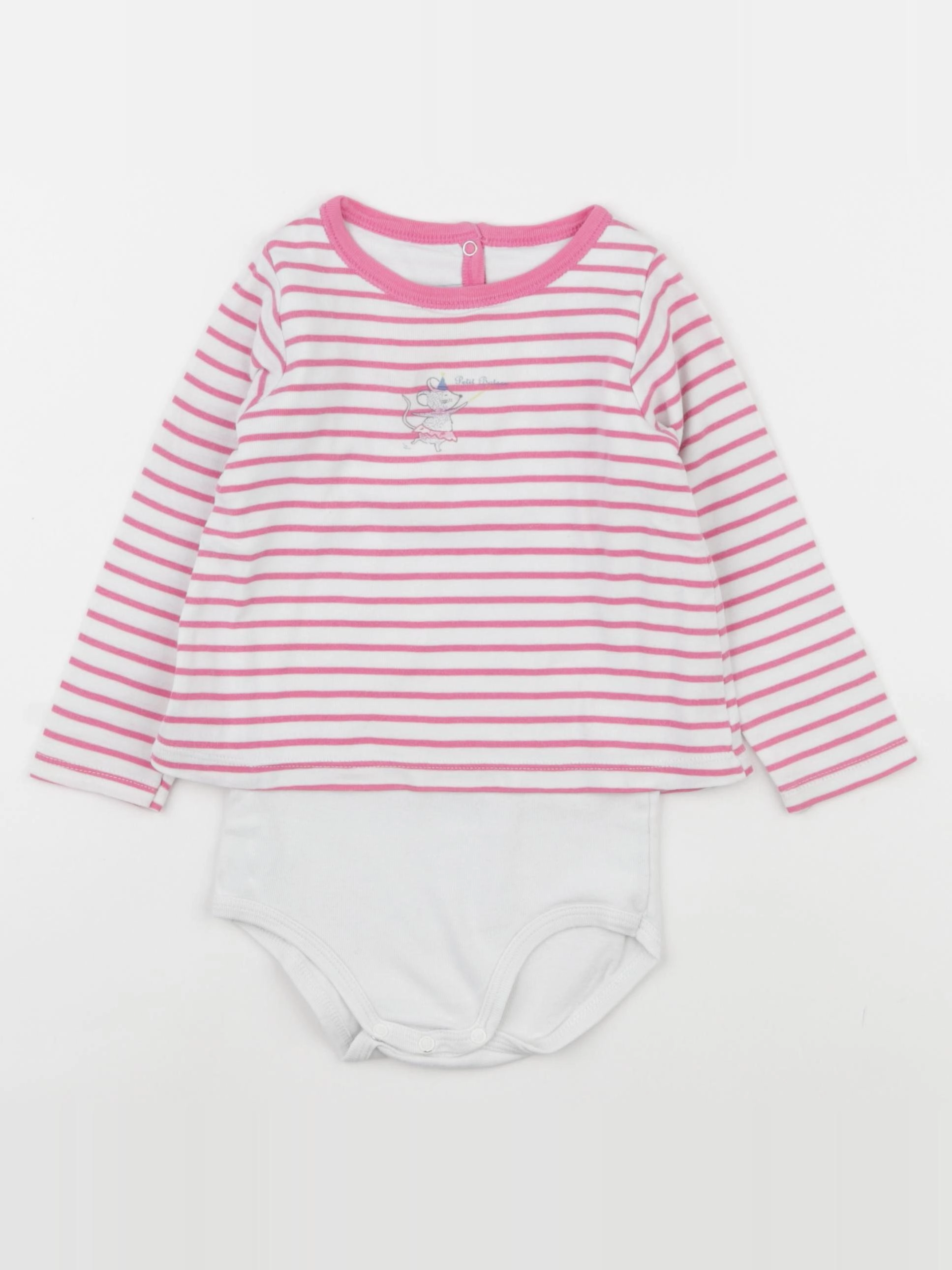 Petit Bateau - body tee-shirt blanc, rose - 24 mois