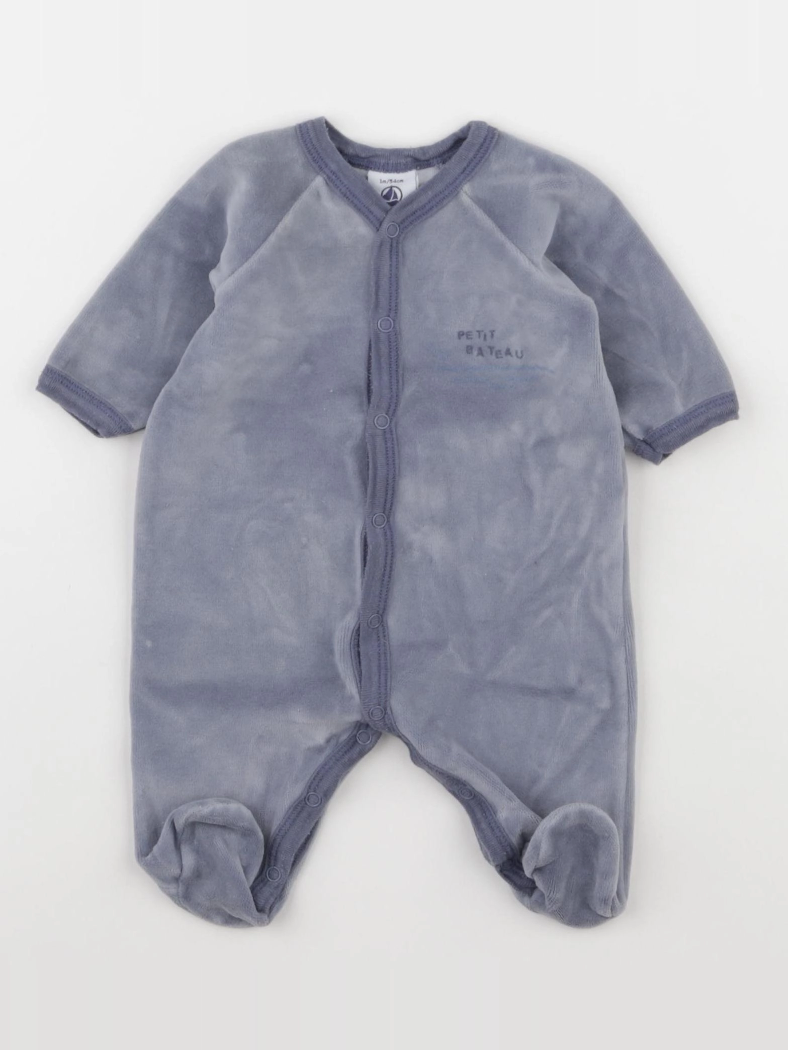 Petit Bateau - pyjama velours bleu - 1 mois