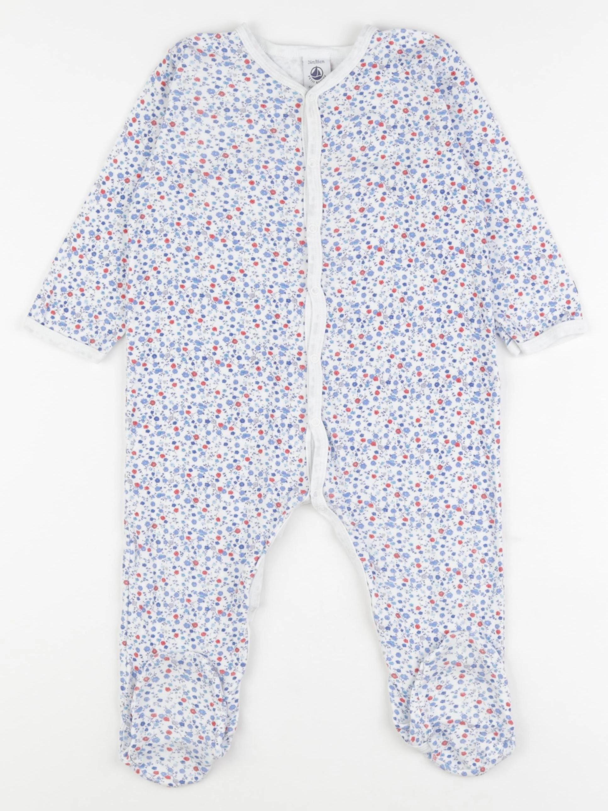 Petit Bateau - pyjama coton blanc, bleu - 24 mois