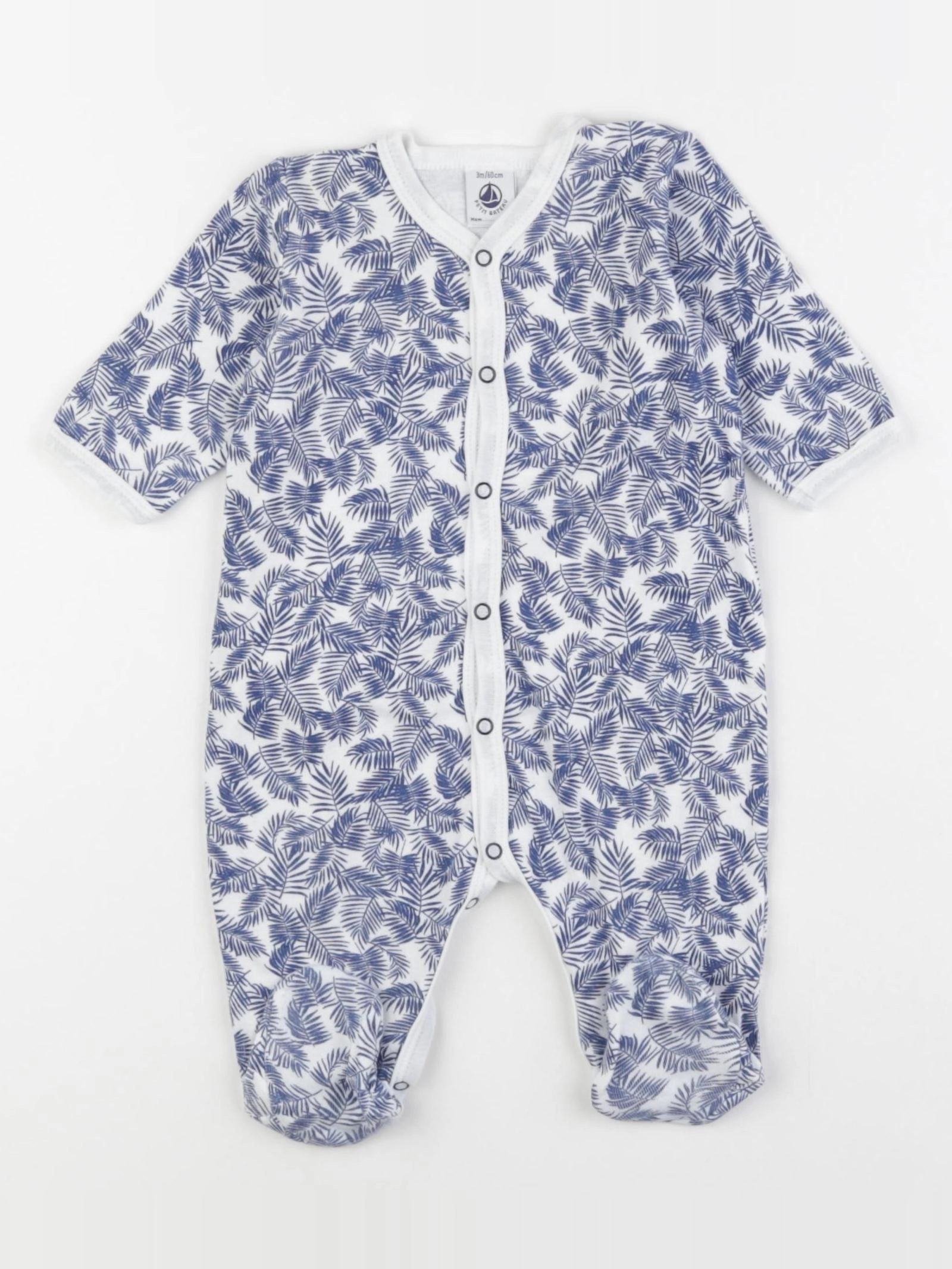 Petit Bateau - pyjama coton bleu, blanc - 3 mois