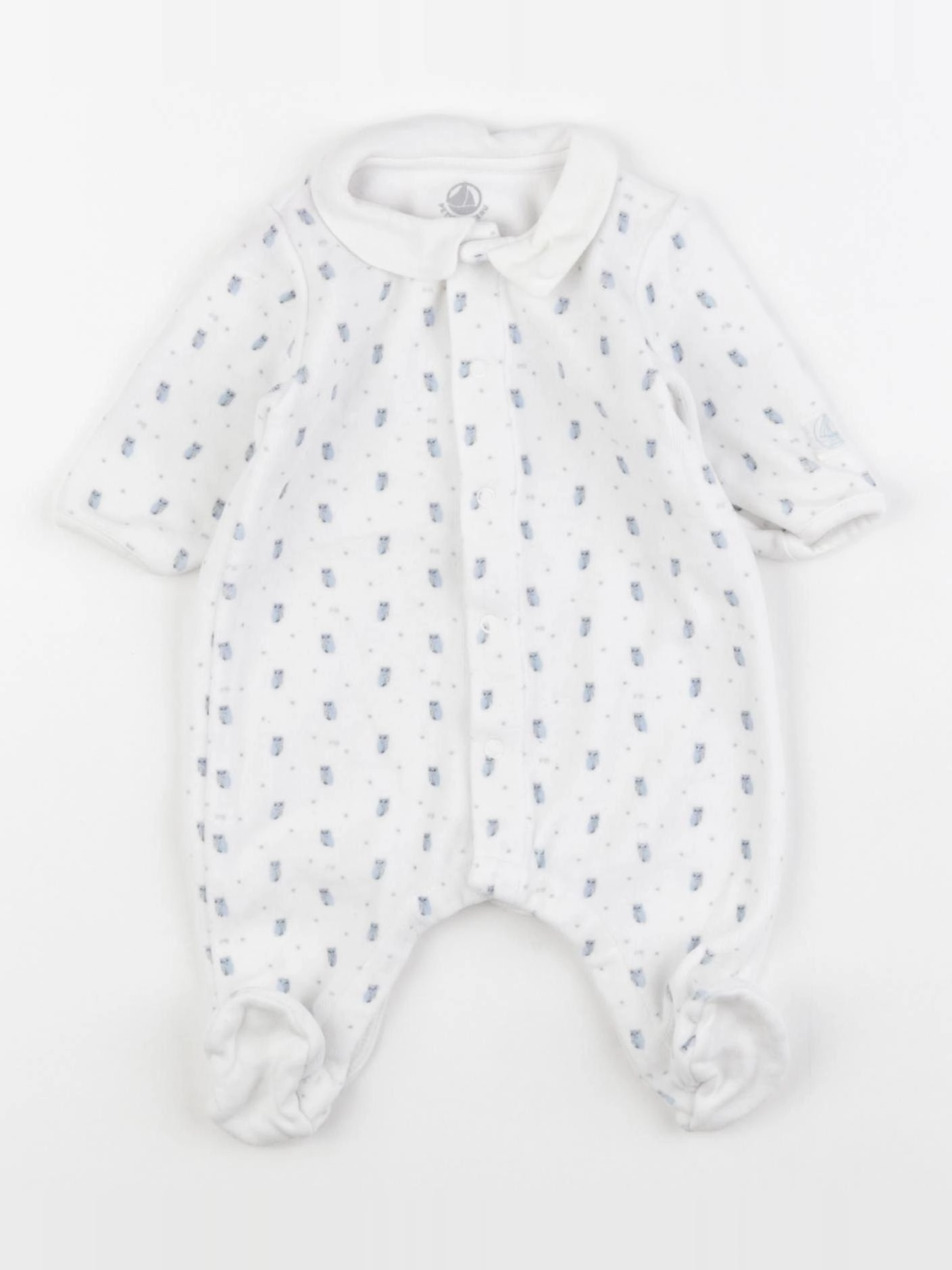 Petit Bateau - pyjama velours blanc, bleu - 1 mois