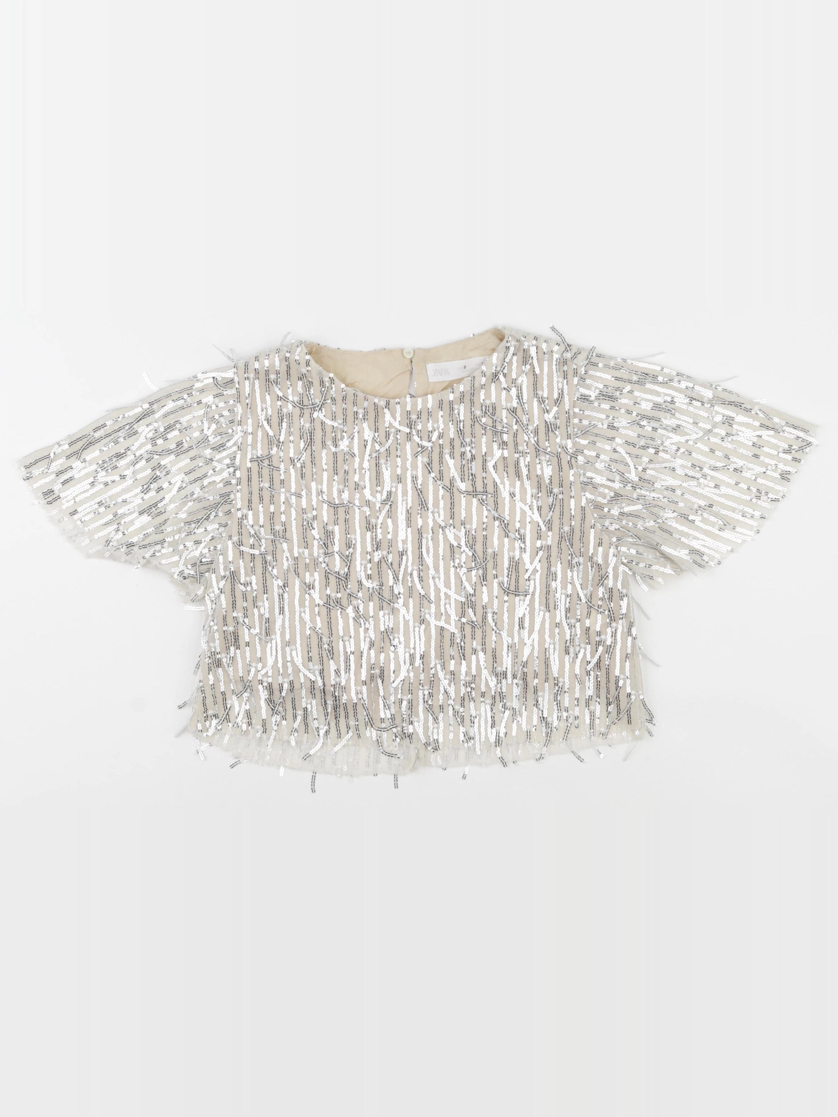 Zara - tee-shirt beige, argent - 8 ans