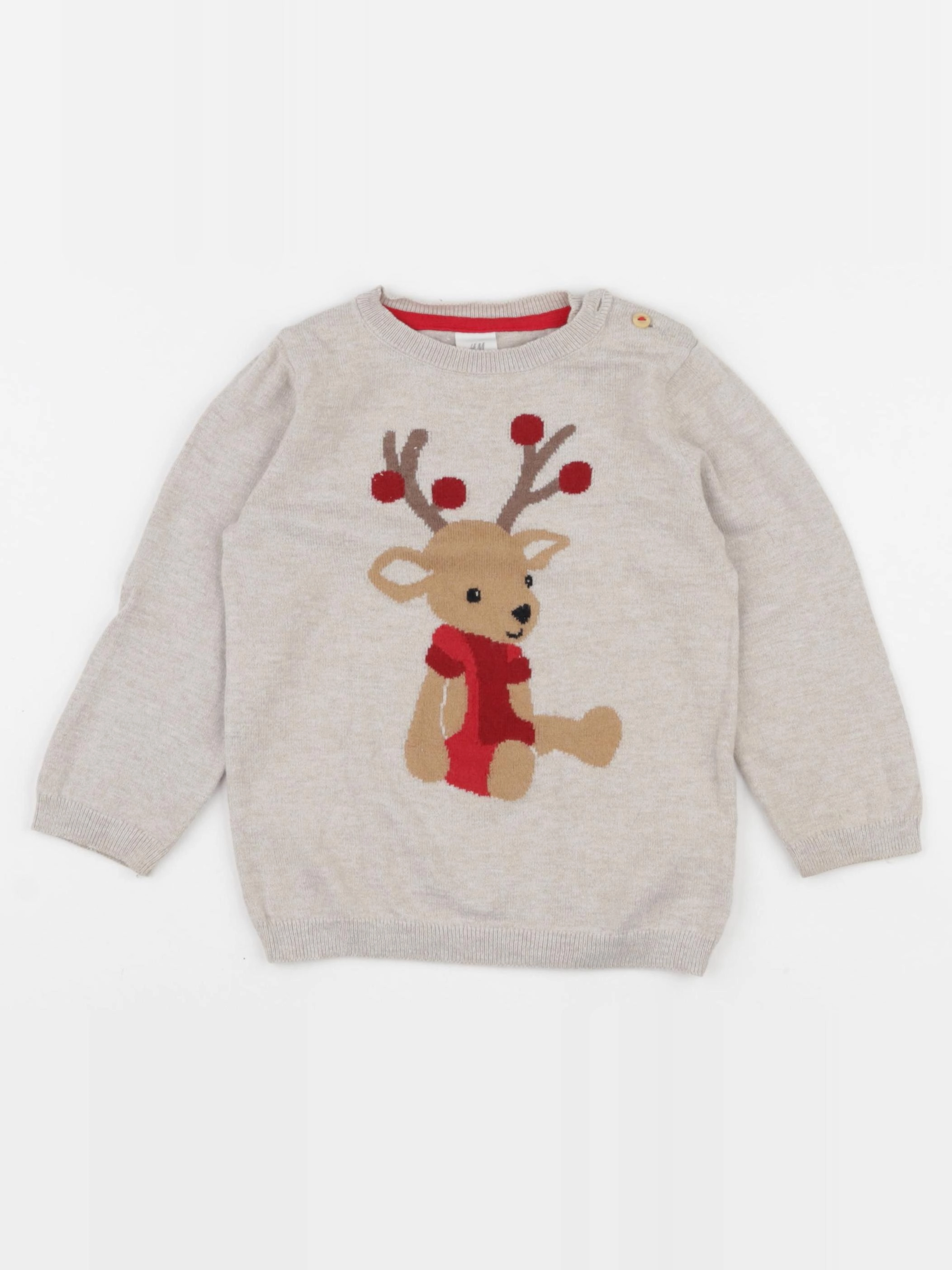 H&M - pull marron, rouge - 12/18 mois