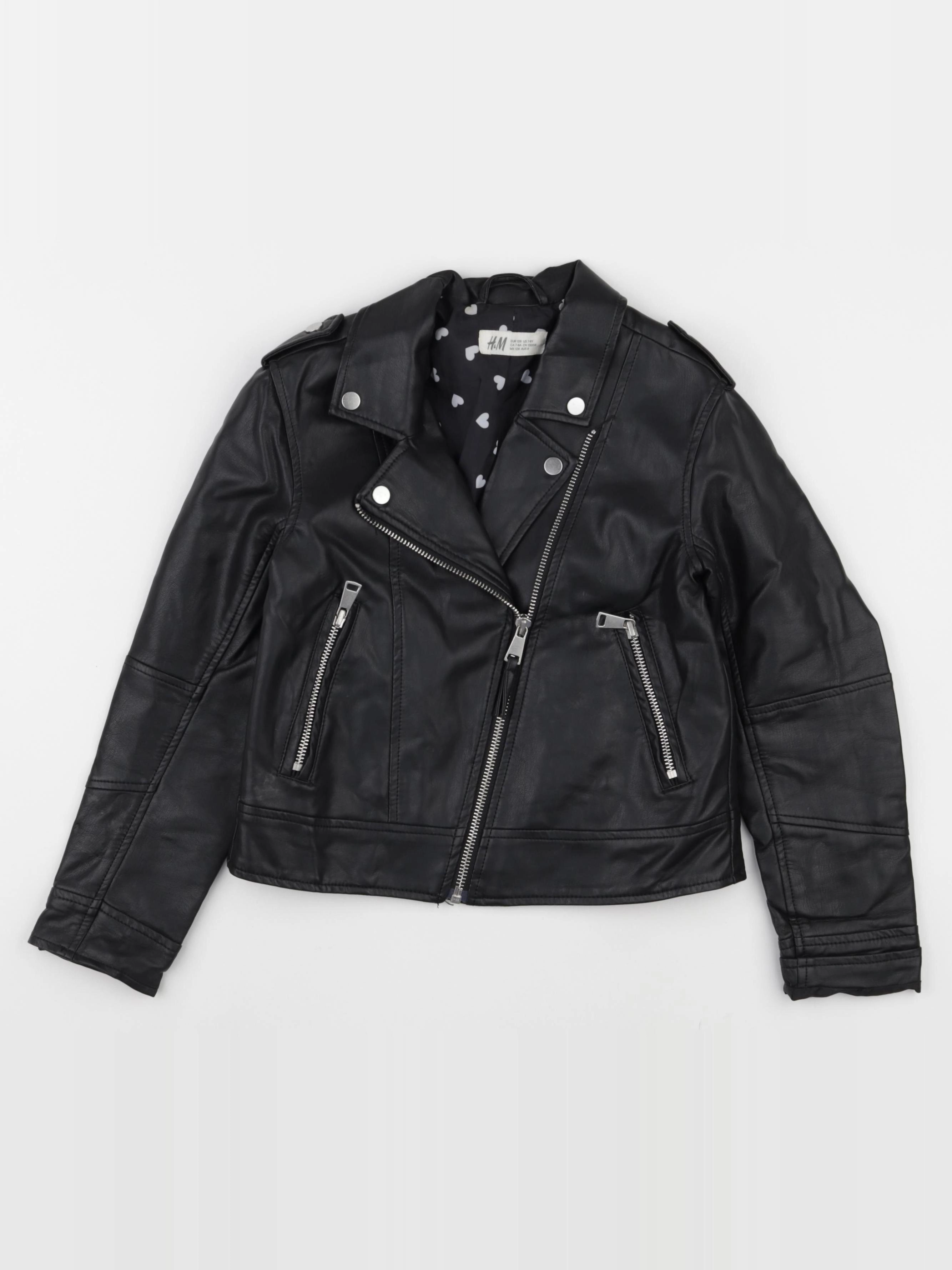 H&M - veste simili cuir noir - 7/8 ans