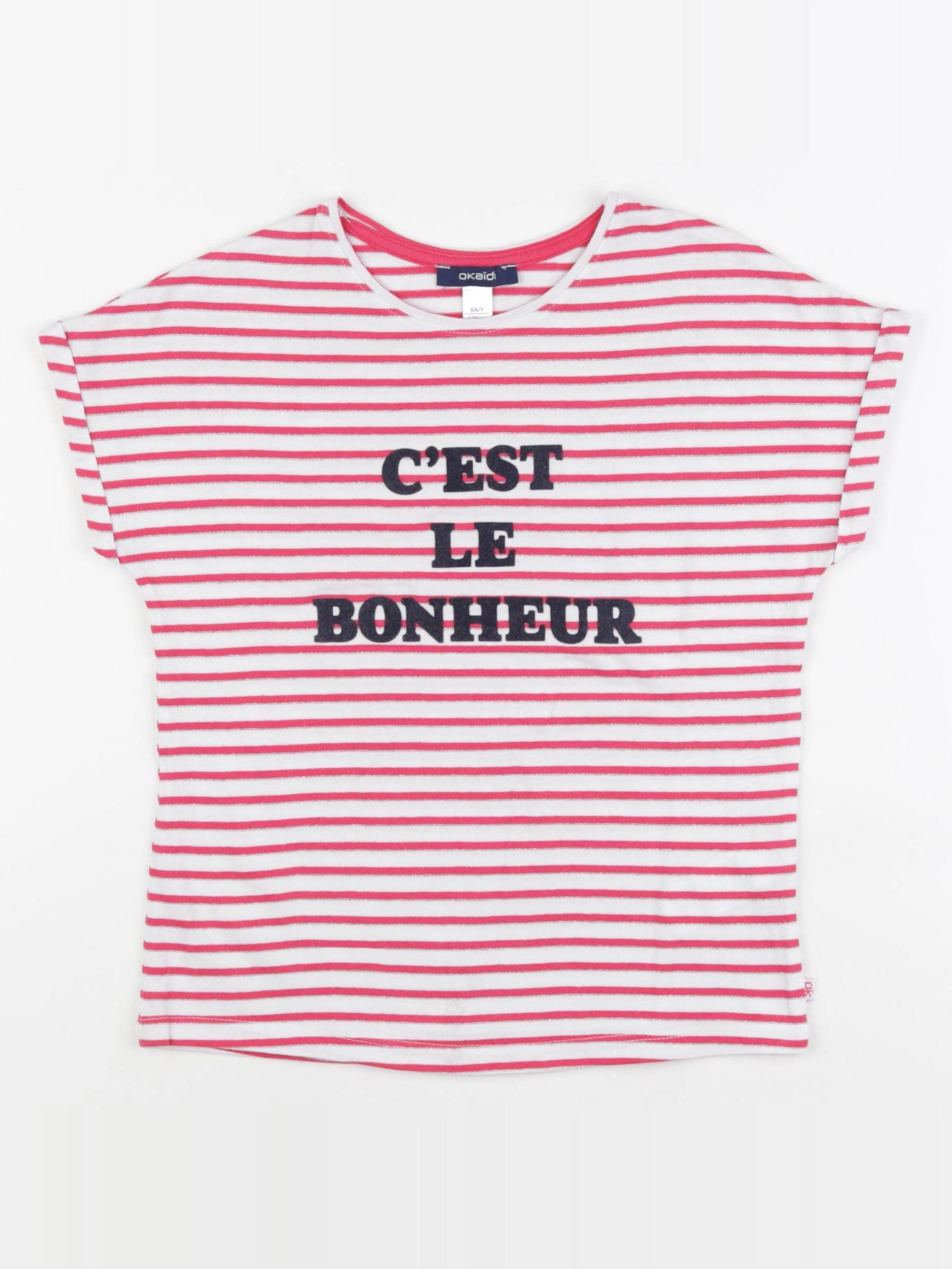 Okaidi - tee-shirt blanc, rose - 8 ans