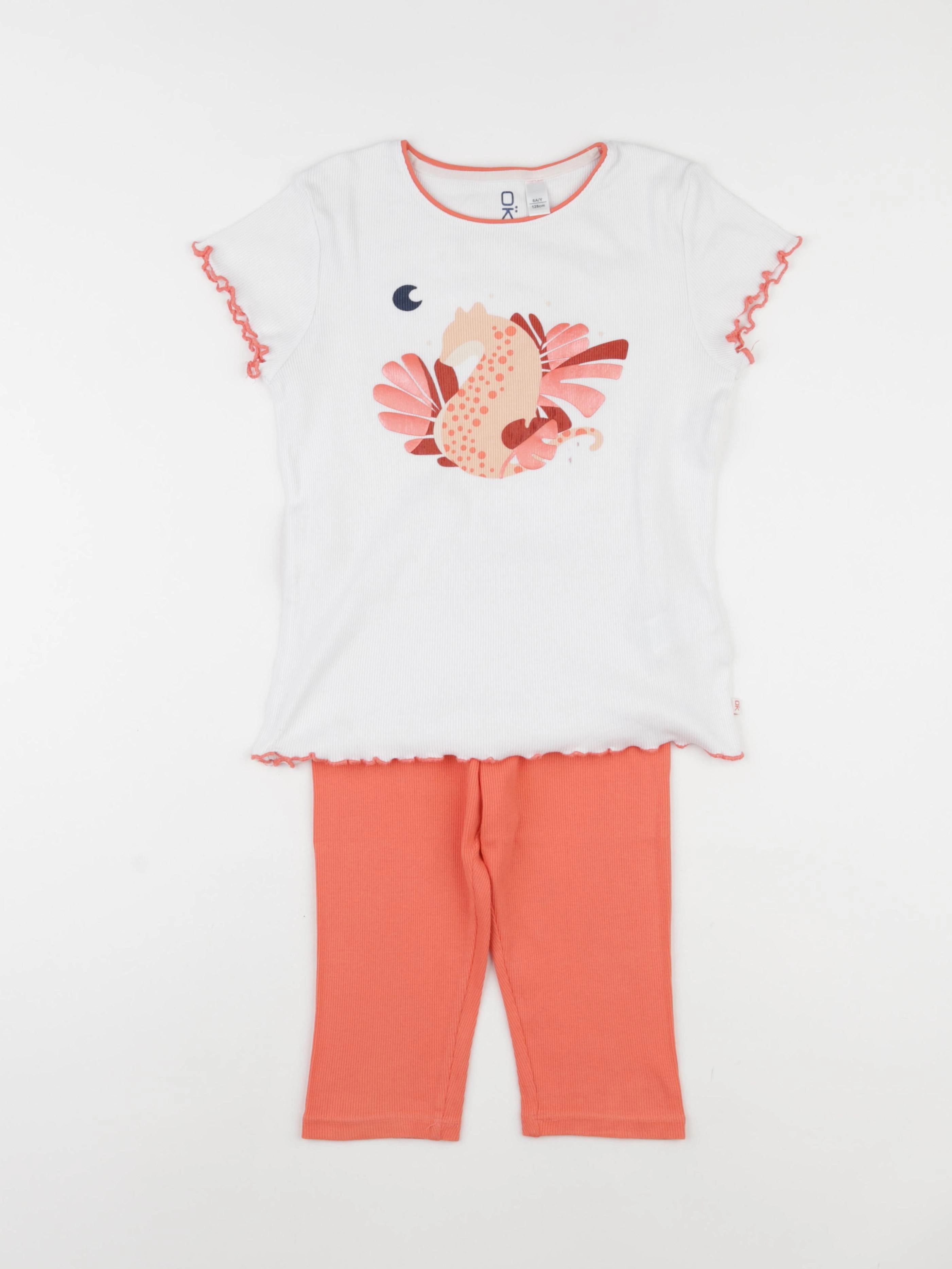 Okaidi - pyjama coton blanc, orange - 8 ans