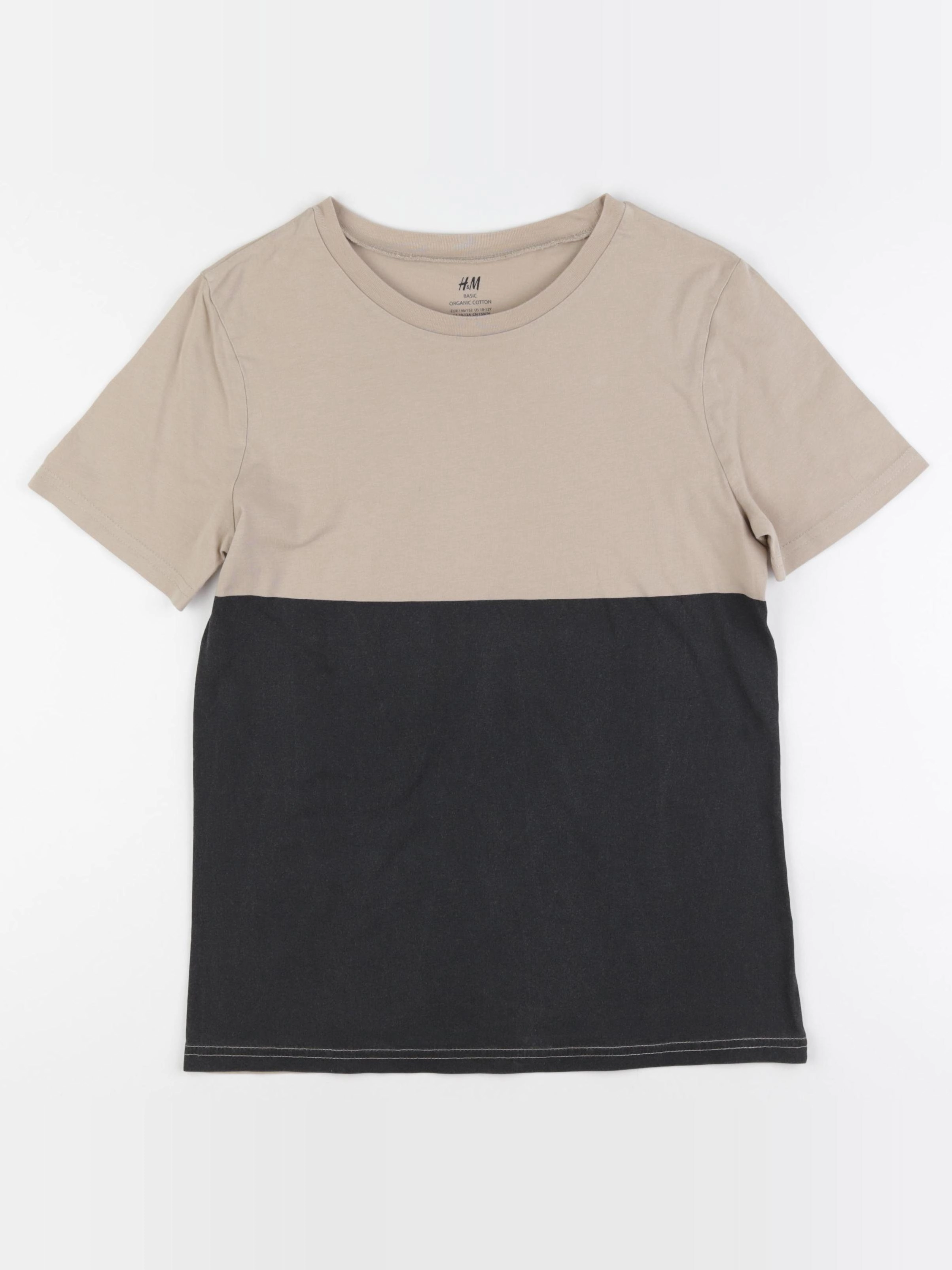 H&M - tee-shirt beige, noir - 10/12 ans