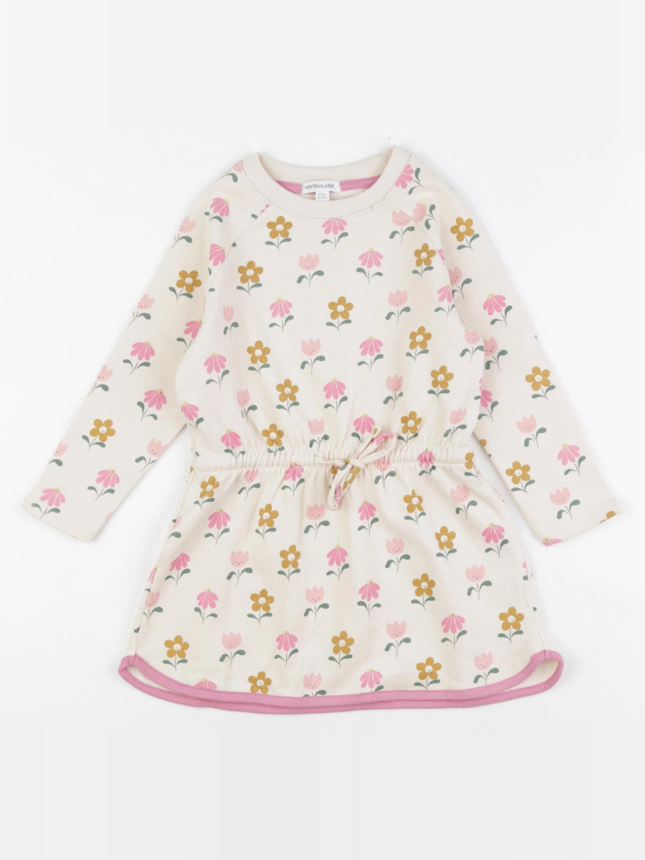 Vertbaudet - robe beige, rose - 3 ans