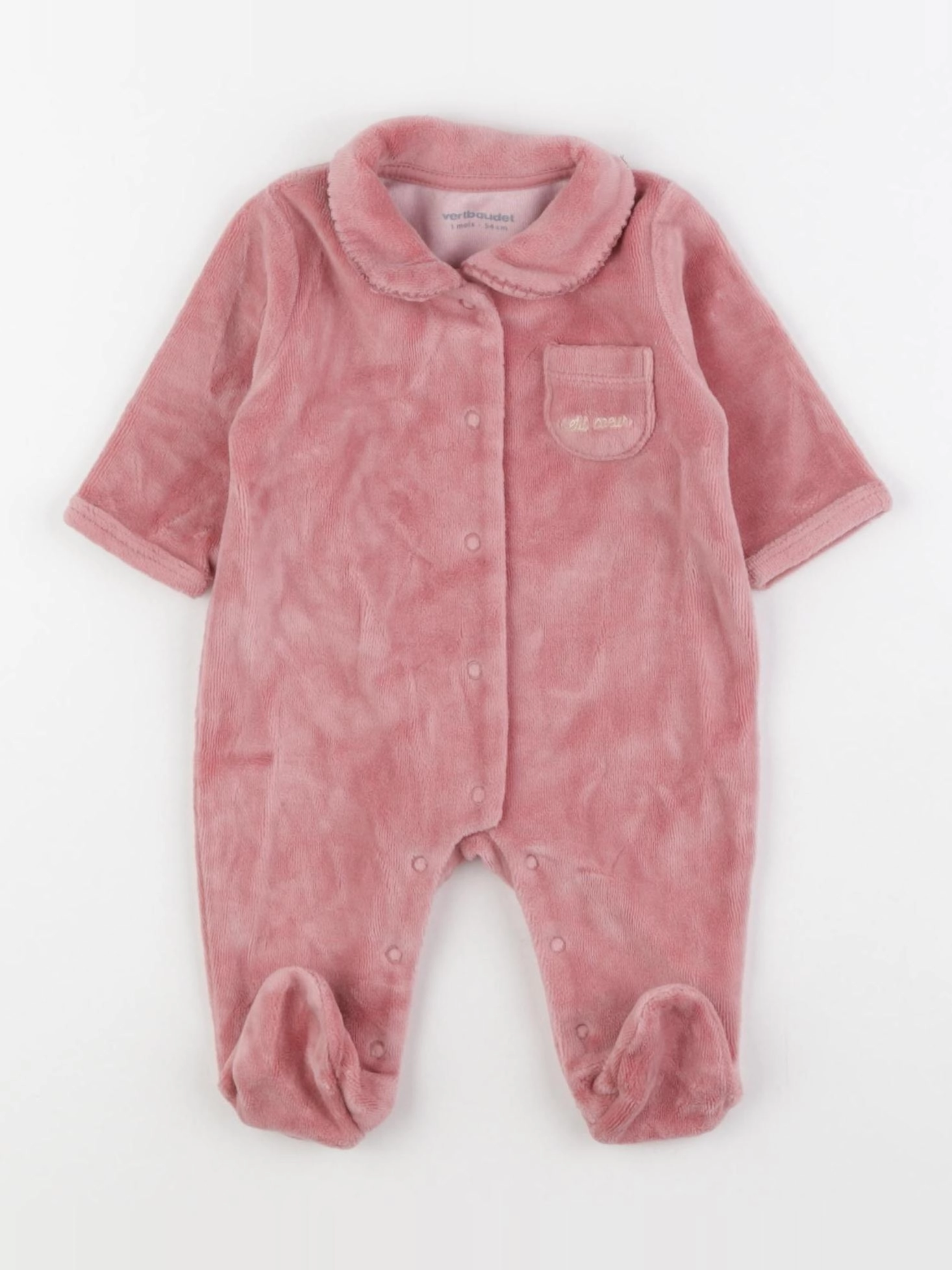 Vertbaudet - pyjama velours rose - 1 mois