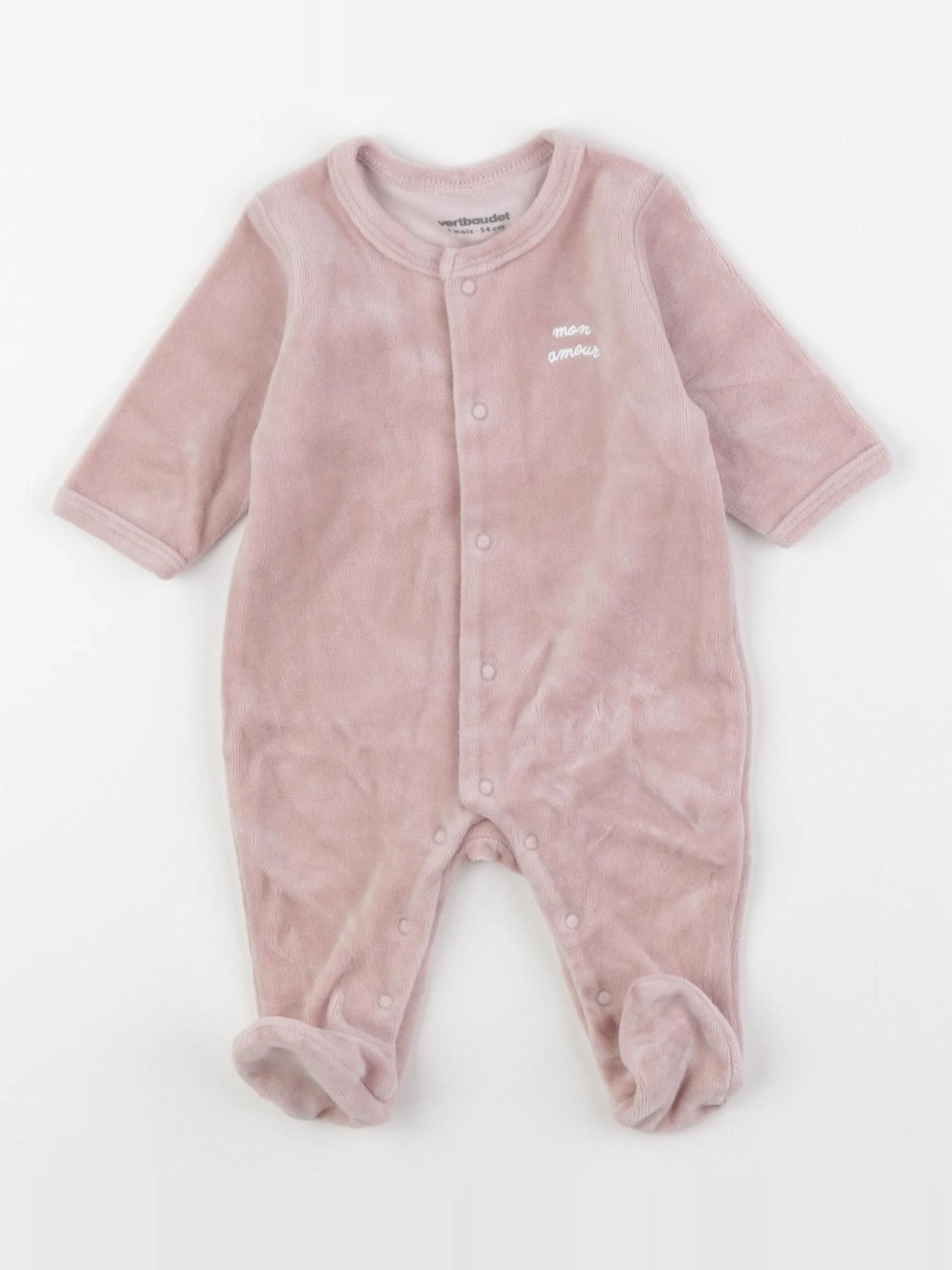 Vertbaudet - pyjama velours rose - 1 mois