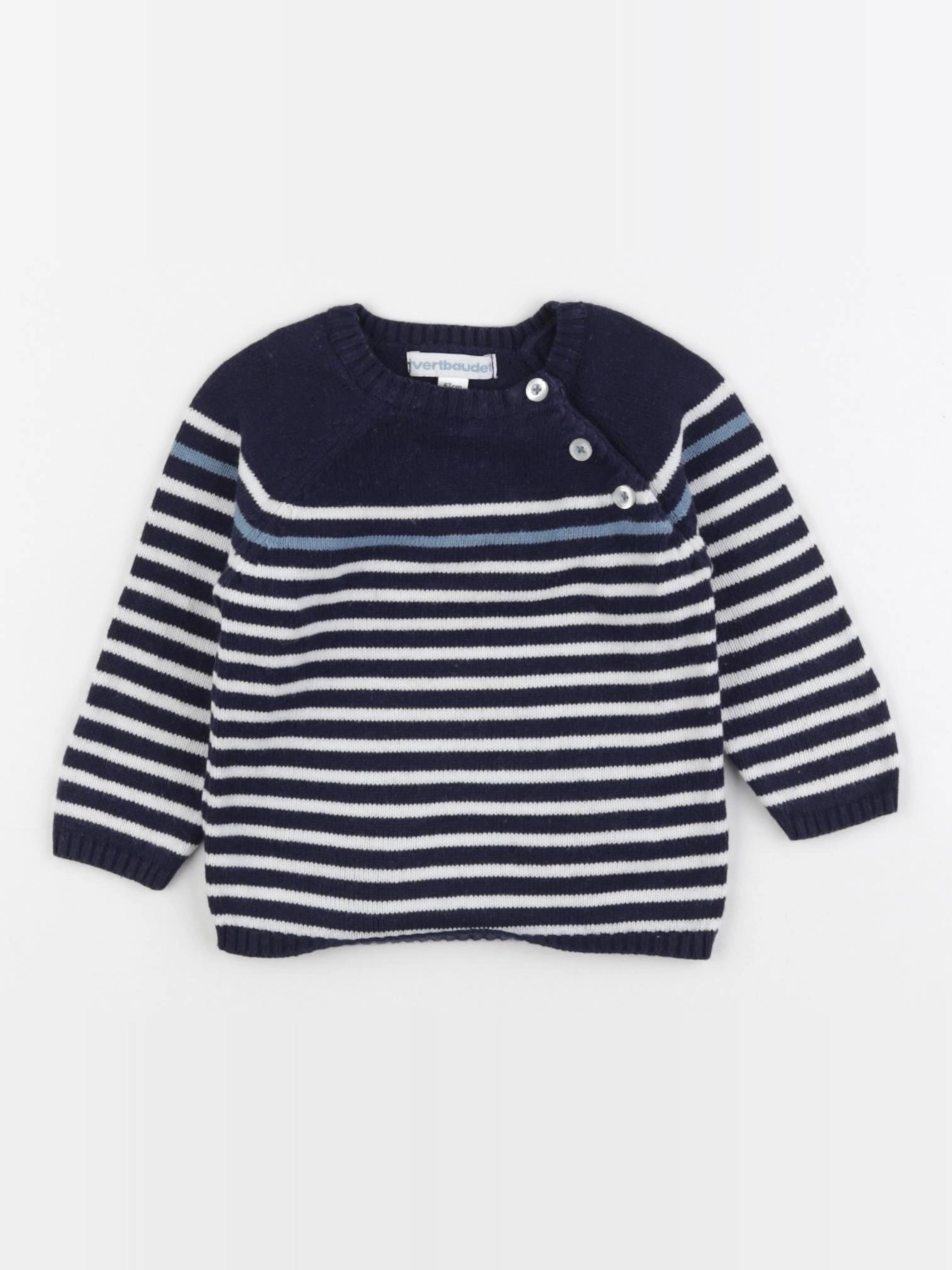 Vertbaudet - pull bleu, blanc - 6 mois