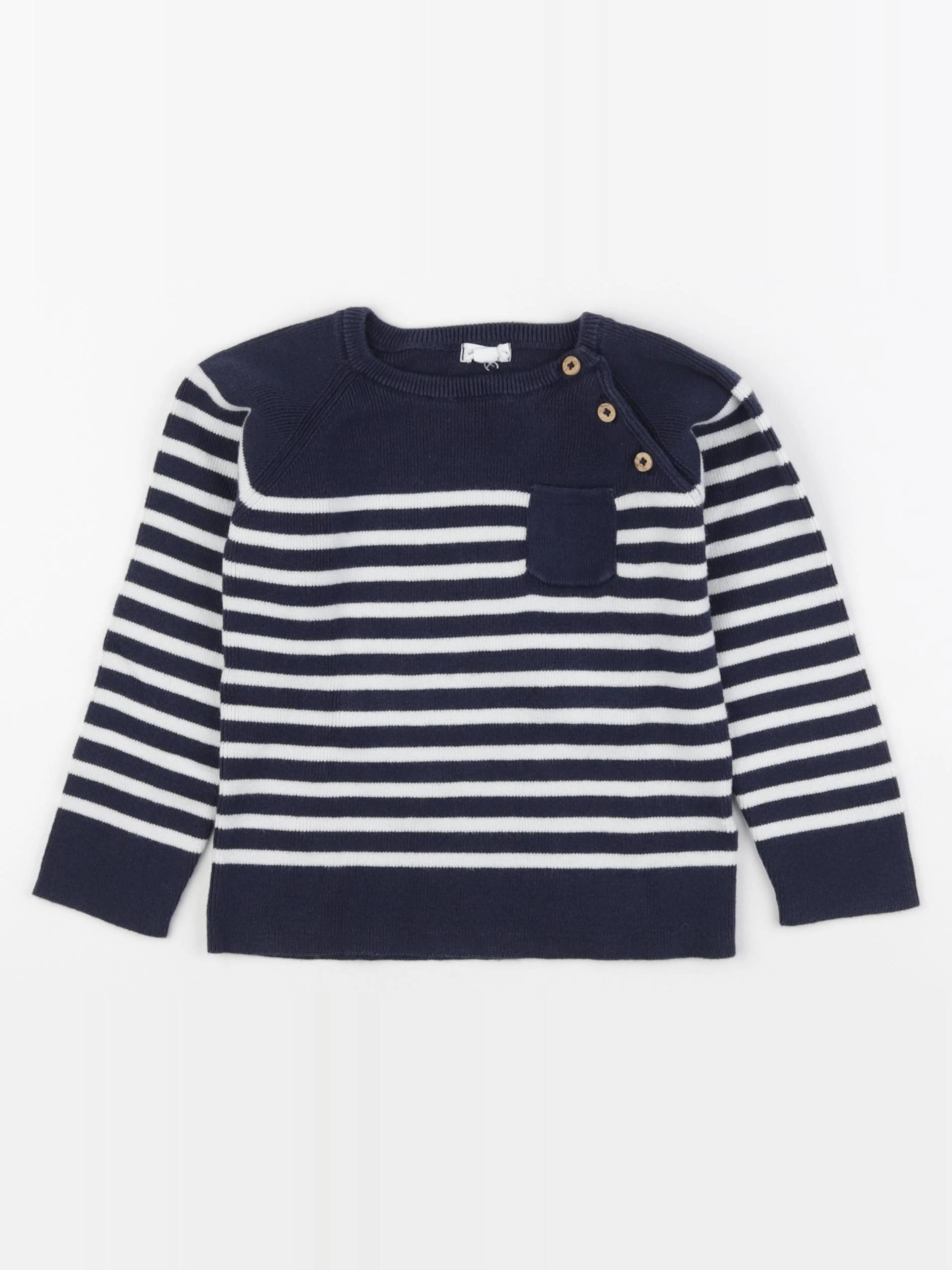 Vertbaudet - pull bleu, blanc - 3 ans