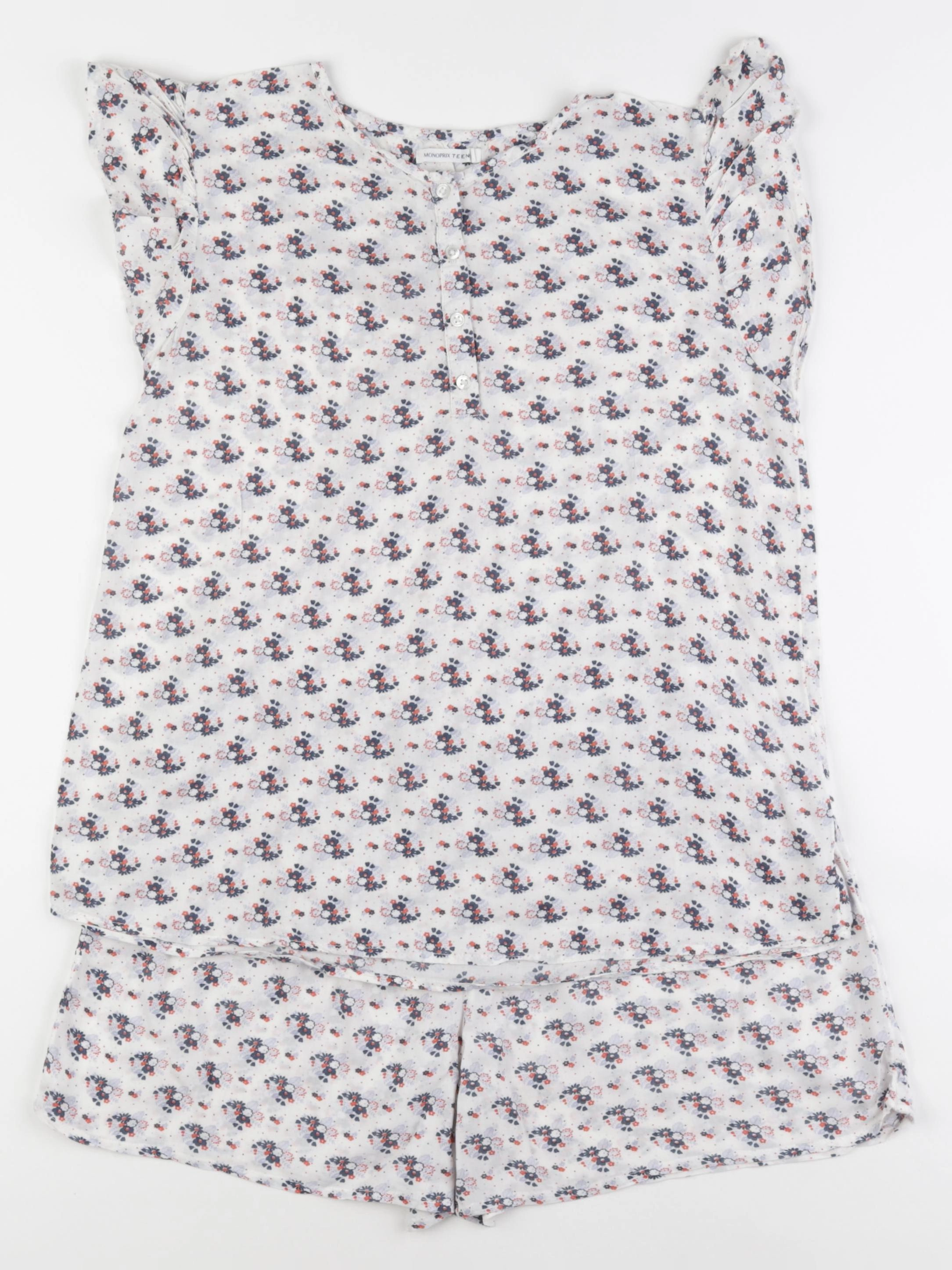 Monoprix - pyjama coton beige, bleu - 14 ans