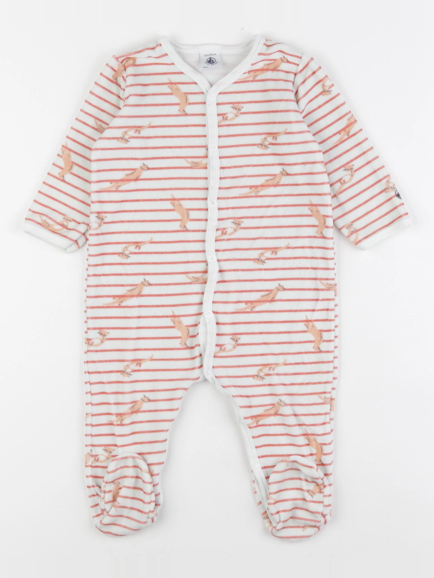 Petit Bateau - pyjama velours blanc, orange - 12 mois