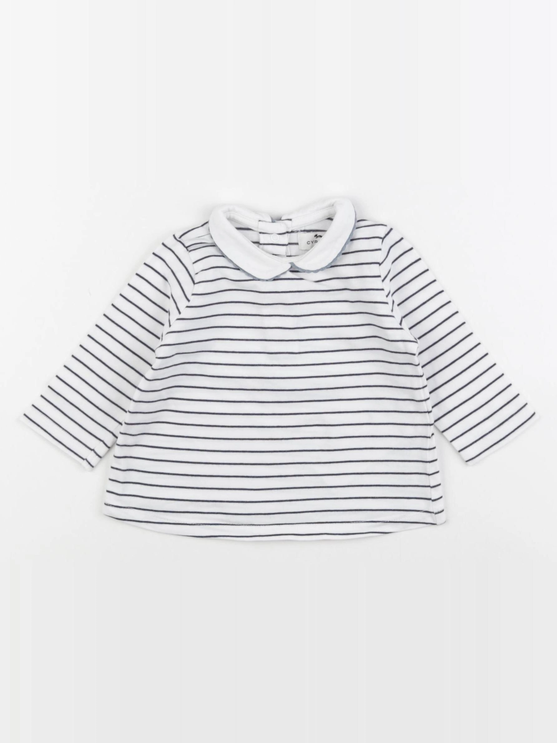 Cyrillus - tee-shirt blanc, bleu - 6 mois