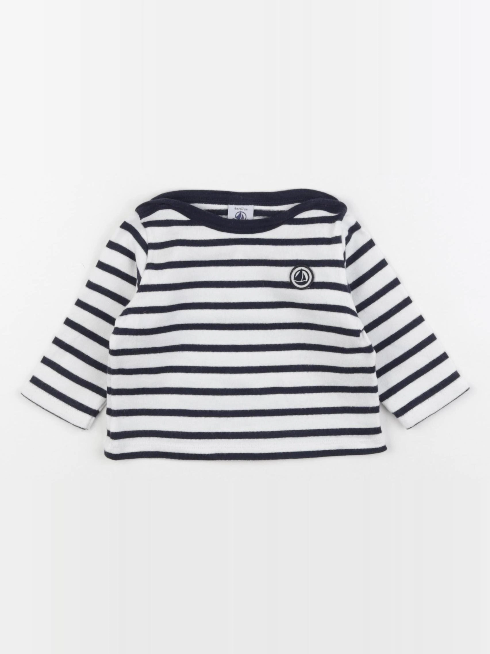 Petit Bateau - tee-shirt blanc, bleu - 6 mois